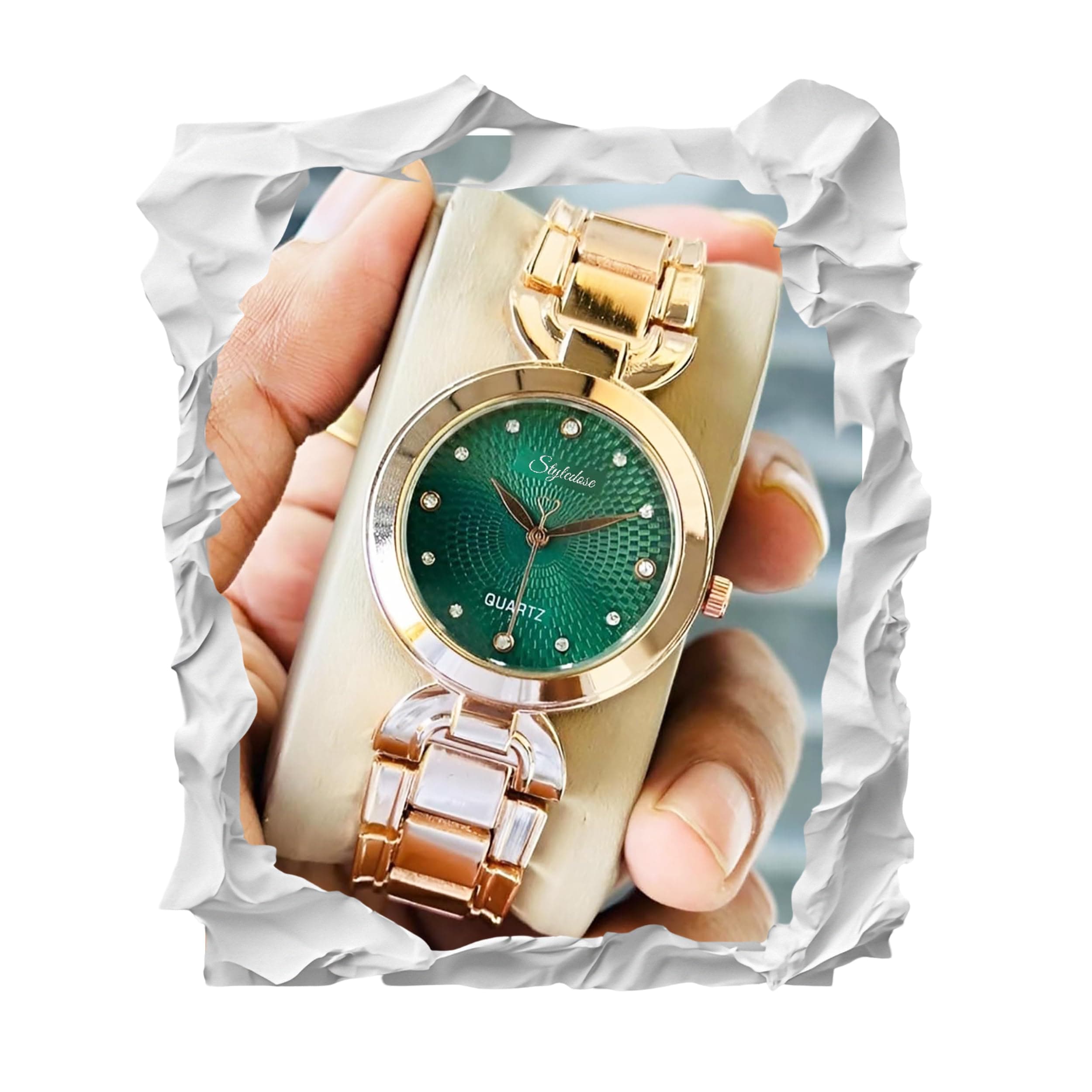 styledose Women Analogue Wrist Watches for Women's & Girls&Ladies Diamond Studded Dial Rosegold Colored Stylish Bracelet Strap (Green)