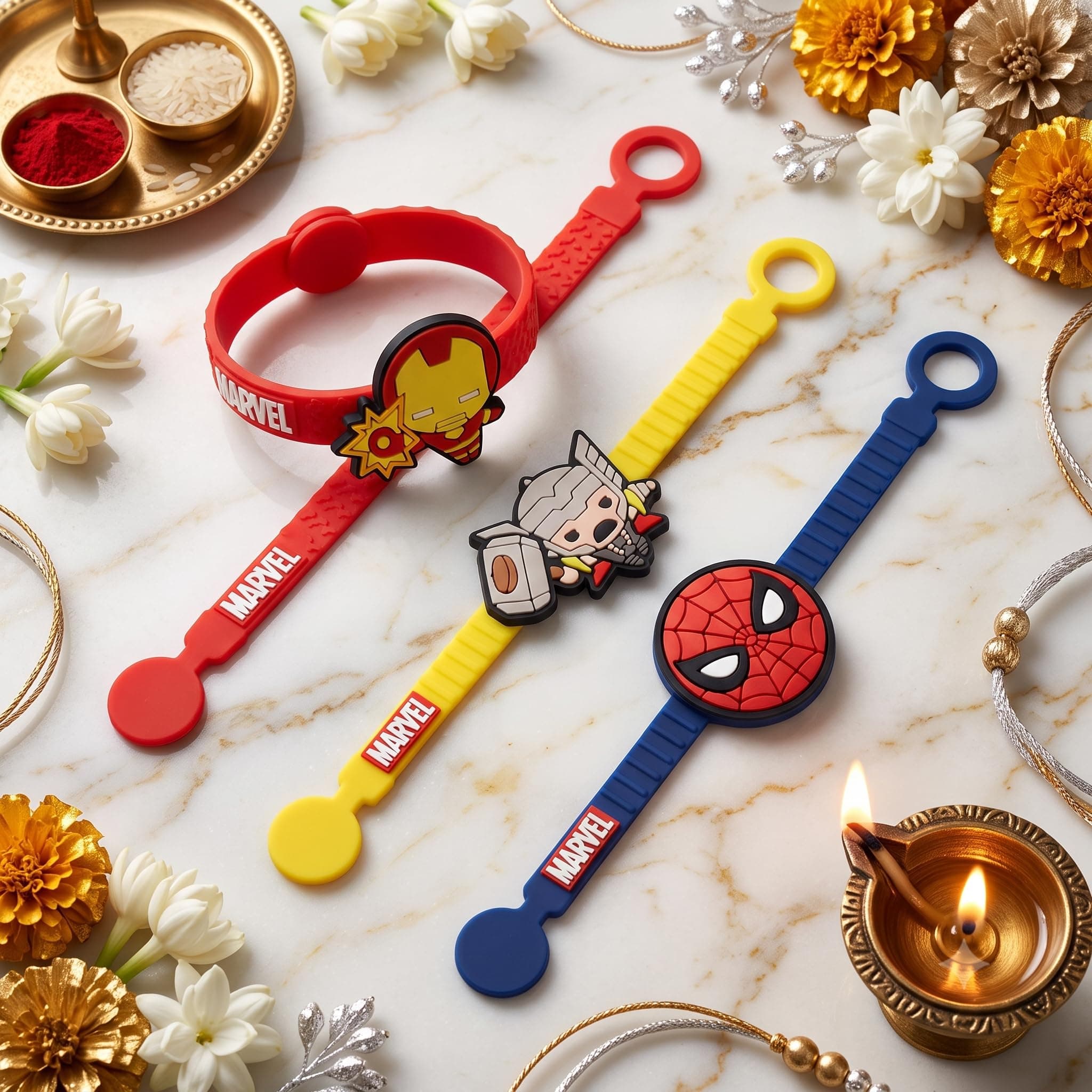 Marvel Avengers Silicone Band Rakhi Set | Pack of 3 | Iron Man Spider-Man Thor | Rakhi for Boys, Bhaiya, Bhai | Raksha Bandhan Gift