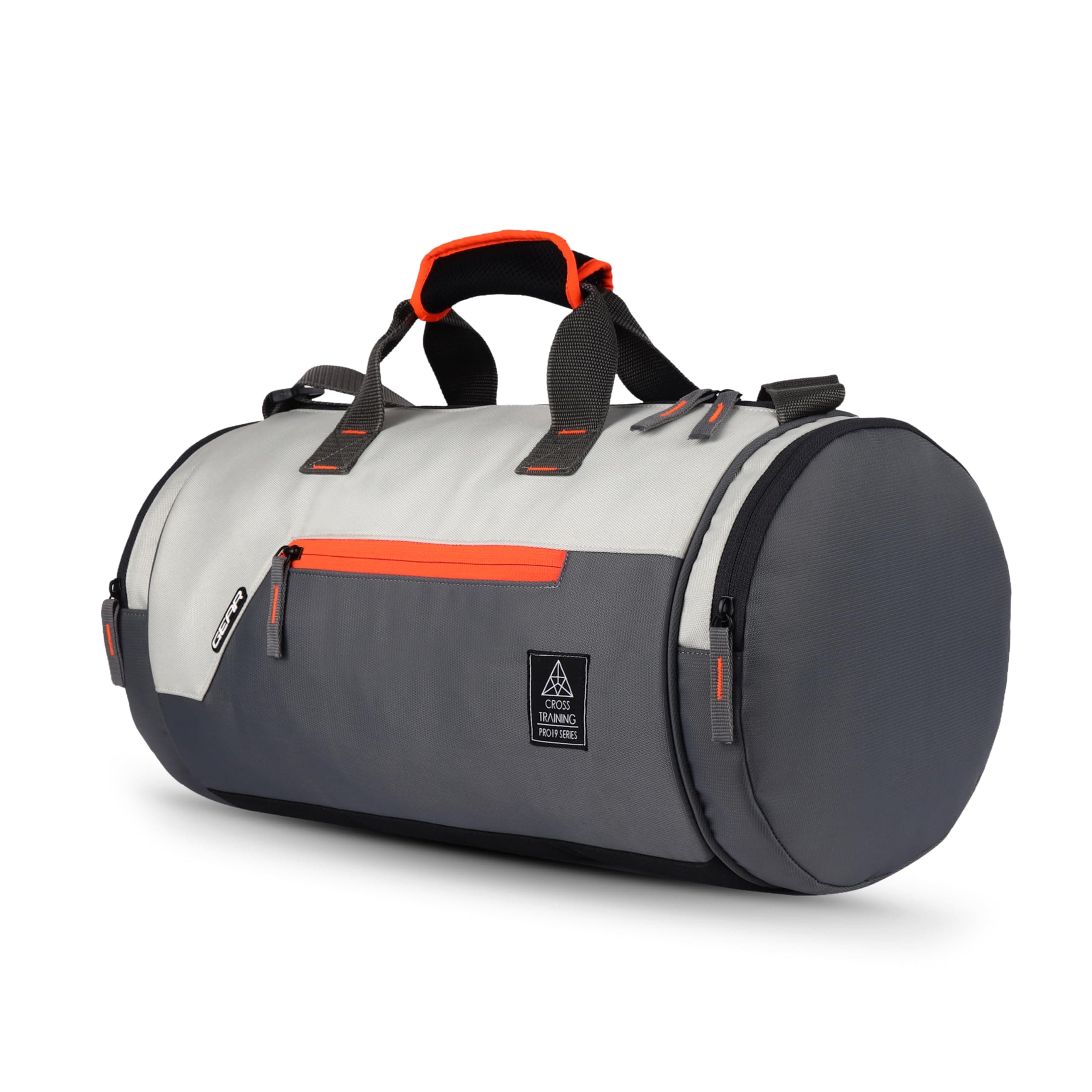 Gear Cross Training 9"/29L Large Water Resistant Duffle Bag | Travel Bag | Gym Bag for Men & Women (Grey - Orange)