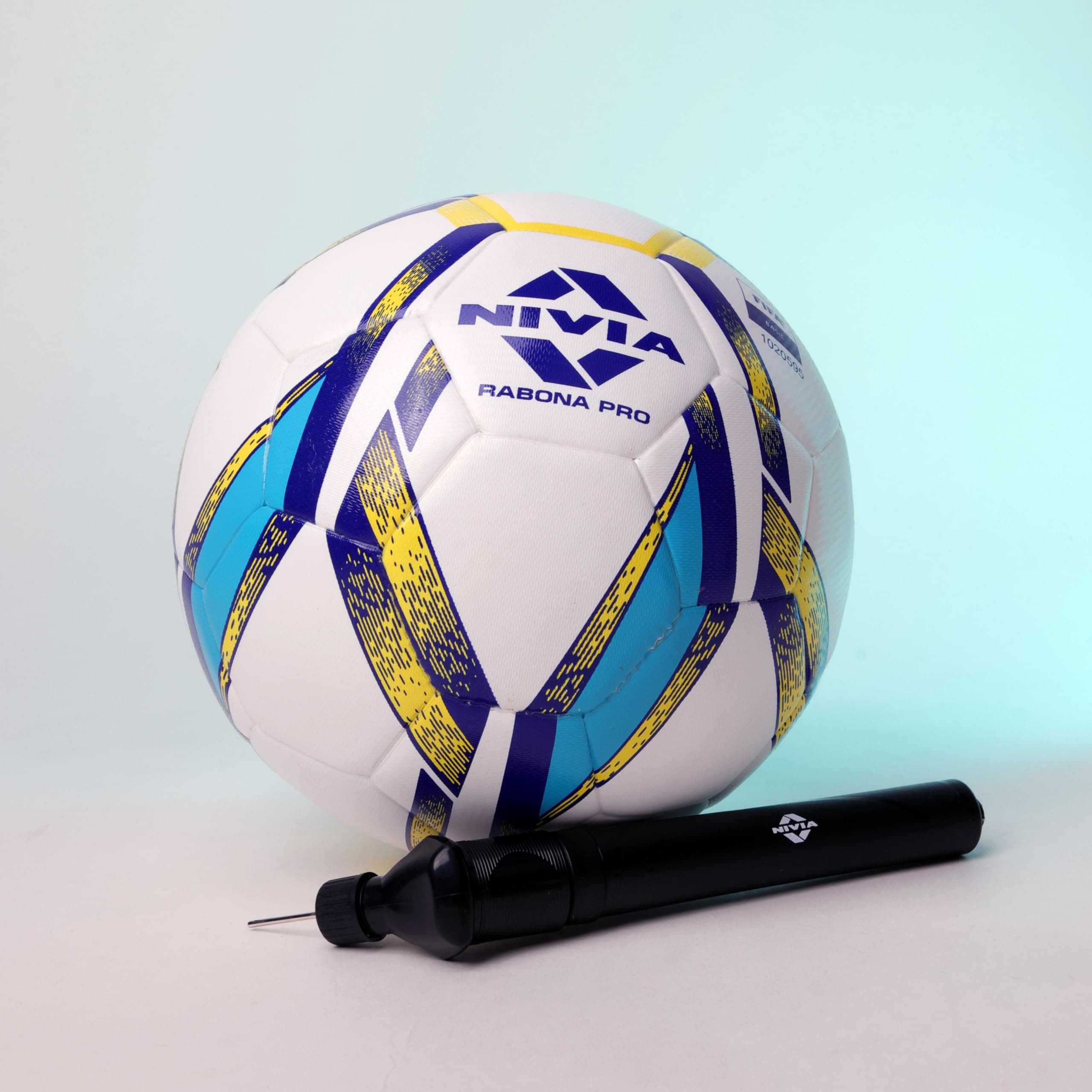 Nivia Rabona Pro Football with Pump, 32 Panels, Glossy TPU Stitched, Suitable for Soft & Dry Ground, Hard Ground with Grass & Artificial Turf, International Match Ball (Size - 5, White)