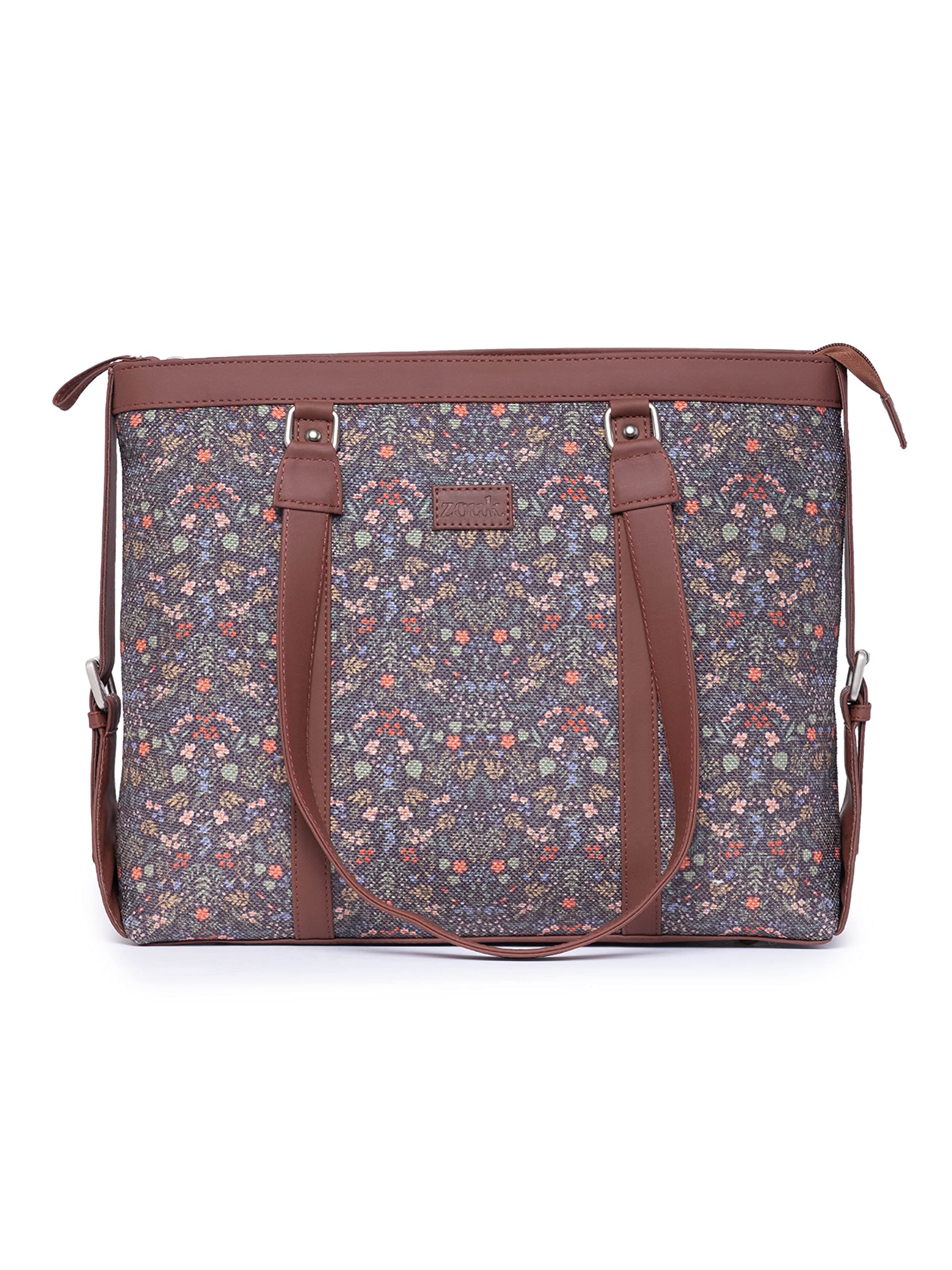 ZOUK Office Bag | Stylish Bags for Office Use | Laptop Bag 15.6 inch | Stylish Tote for Office Use | Purse for Women | Vegan Leather Handbag | Daily & Travel Use | Kashmir Blooms