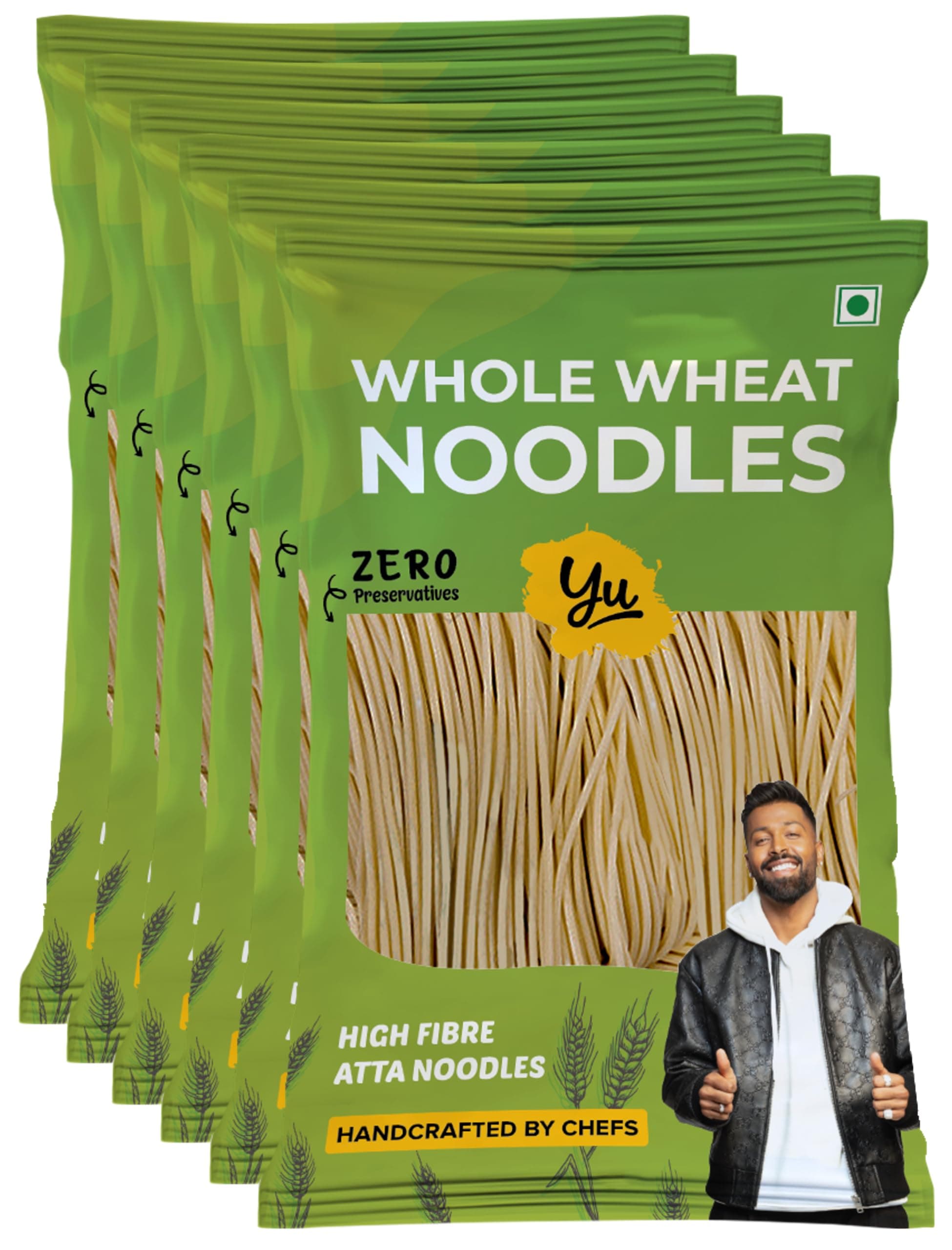 Yu Foodlabs Whole Wheat Noodles - 100% Atta & Zero Maida - Easy To Digest Healthy Noodles - No Preservatives & 100% Natural Ingredients - Just Boil - Ready In 5 Mins - 900gm (150gm x 6)