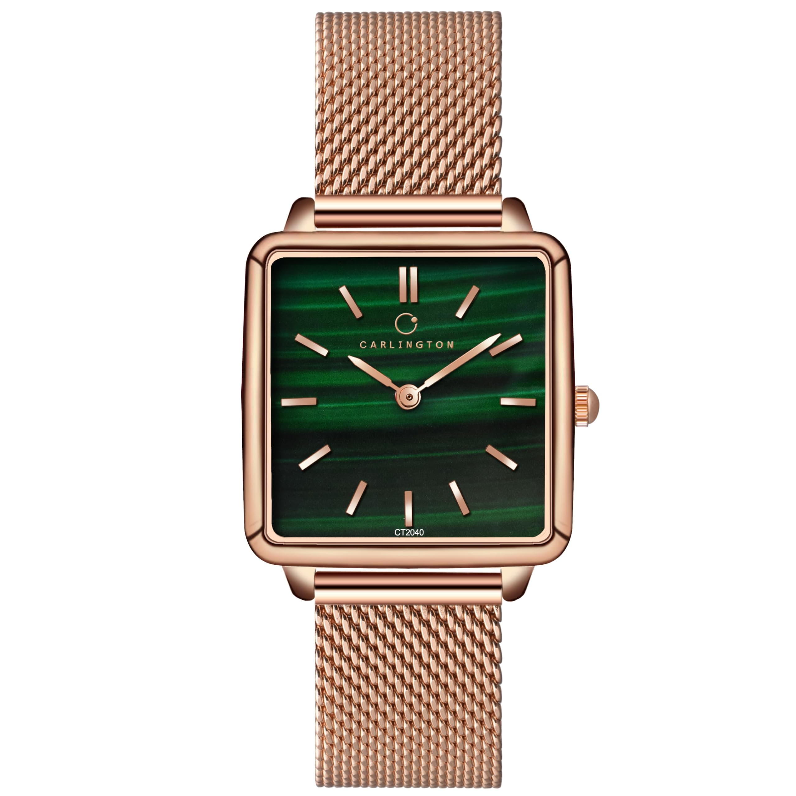 Carlington Stainless Steel Women Iconic Analog Ladies Watch with Premium Linked Strap - Ct 2040 Rose Green, Band Color:Rose Gold