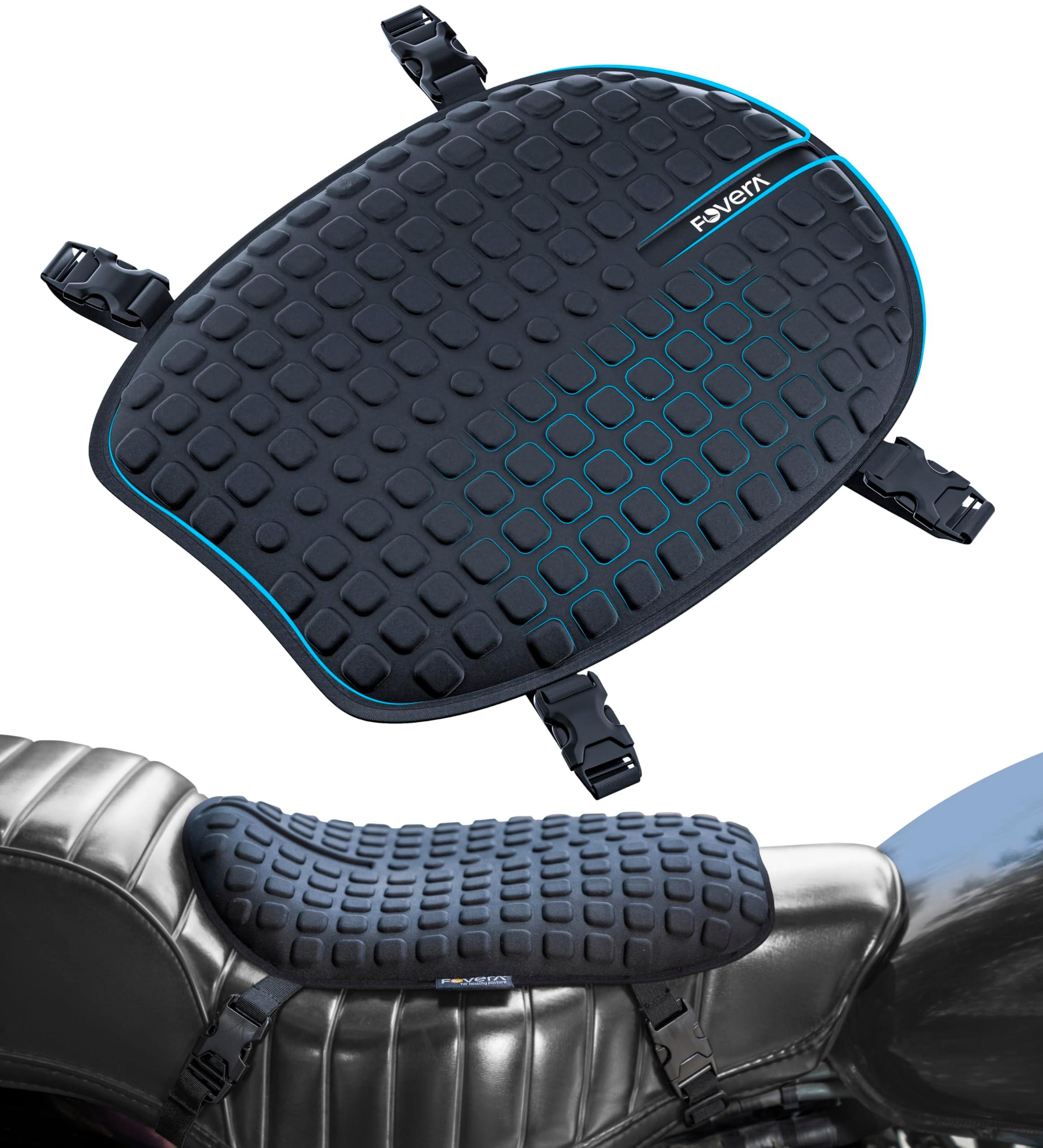 FOVERA Motorcycle Gel Seat Cushion - Supports Sit Bones, Tailbone, and Buttock Muscles - Massaging Gel Absorbs Micro-Shocks and Road Jerks, Suitable for All Motorbikes (Black)