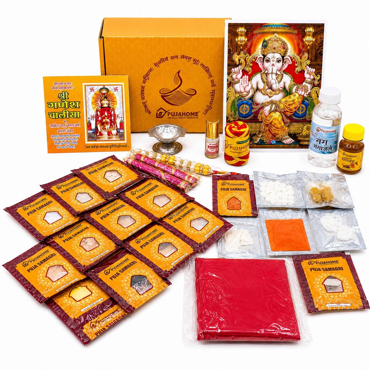 Pujahome Ganesh Puja Samagri Kit – Complete Ganesh Pujan Essentials | Ganpati Pooja Kit Items | Ideal for Ganesh Chaturthi, Ganesh Sthapana & Daily Worship