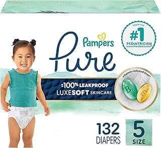Pampers Diapers Size 5, 132 Count - Pampers Pure Disposable Baby Diapers, Hypoallergenic and Unscented Protection, ONE MONTH SUPPLY