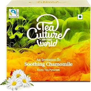 Tea Culture of the World Soothing Chamomile Green Tea Bags | Fairtrade Certified | Whole Flower Chamomile Blend | Calming Evening Green Tea | 16 Pyramid Tea Bags | 32 g