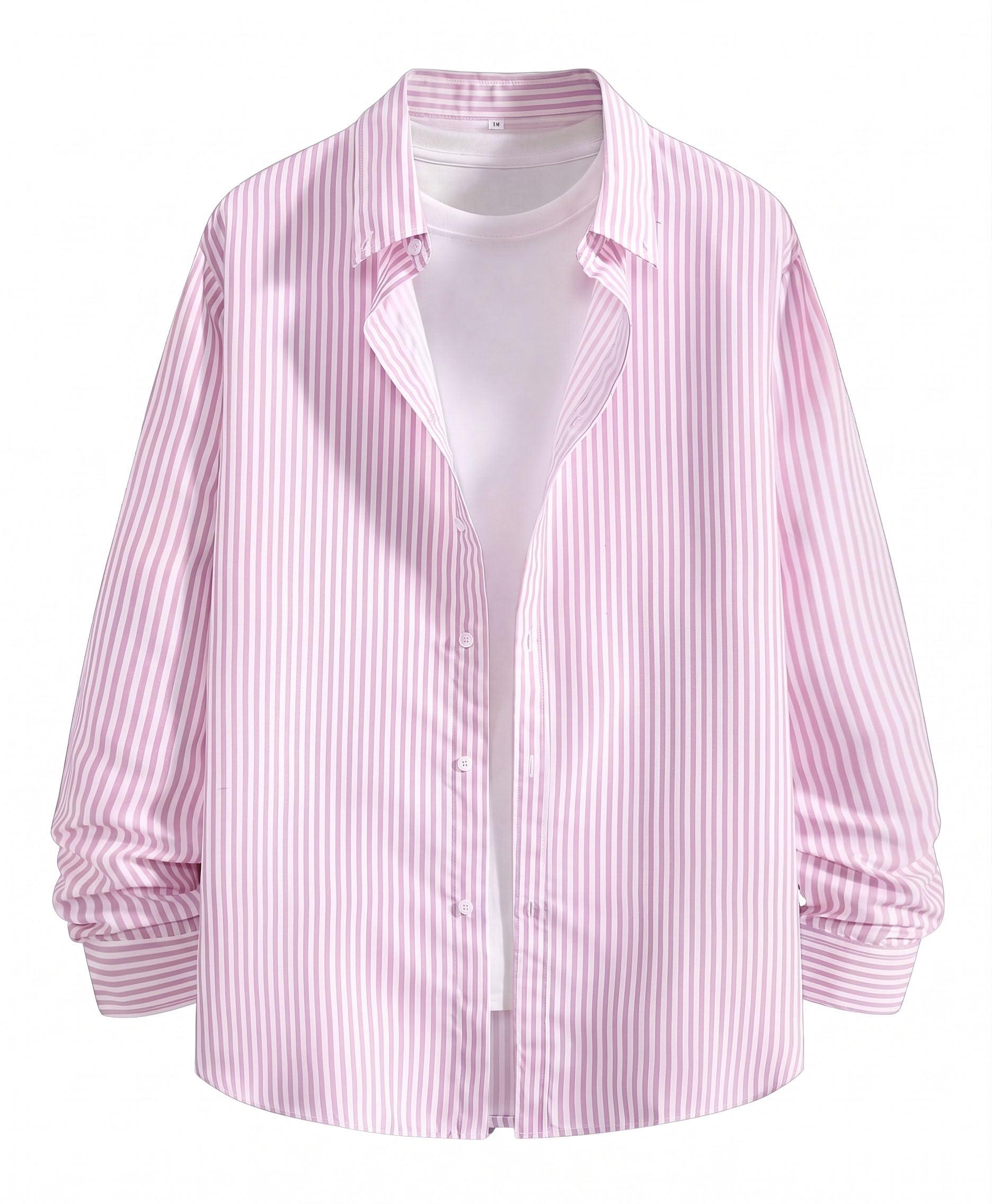 Afflatus Men's Striped Casual Regular Fit Shirt Cotton Blend Stripe Full Sleeve Stylish Shirt for Men (in, Alpha, S, Pink)