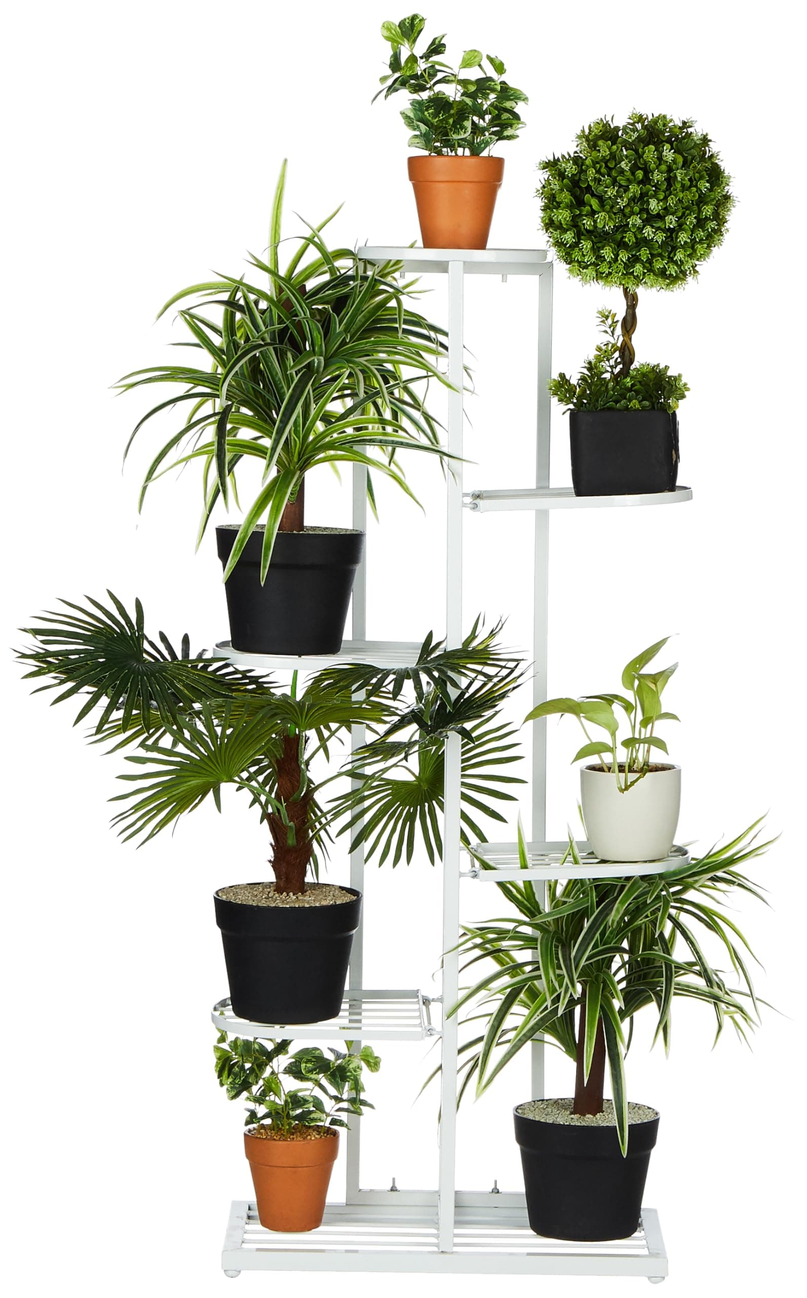 Amazon Brand - Solimo 7 Tier Metal Potted Flower Pot Stand (White) |Multi-level Plant Stand For Garden Balcony Outdoor Indoor Living Room | Pot Stand (without pots)