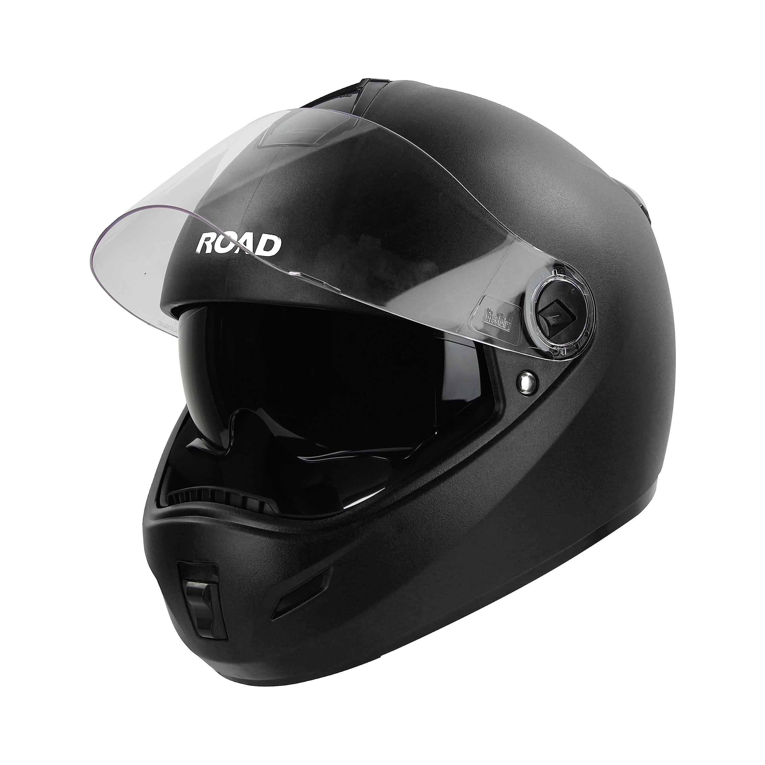 Steelbird SBH-34 Rox Road ISI Certified Full Face Helmet with Inner Smoke Sun Shield and Outer Clear Visor with Skull Cap