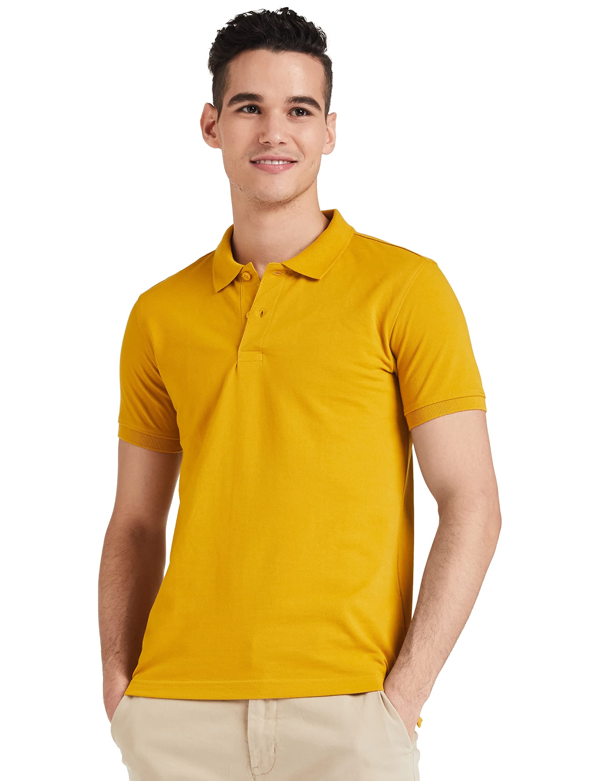 Amazon Brand - Symbol Men's Solid Cotton Rich Polo T Shirt | Collar Tshirts | Half Sleeves | Plain-Regular Fit_AW17MPCP-SINGLE_Mineral Yellow_7XL