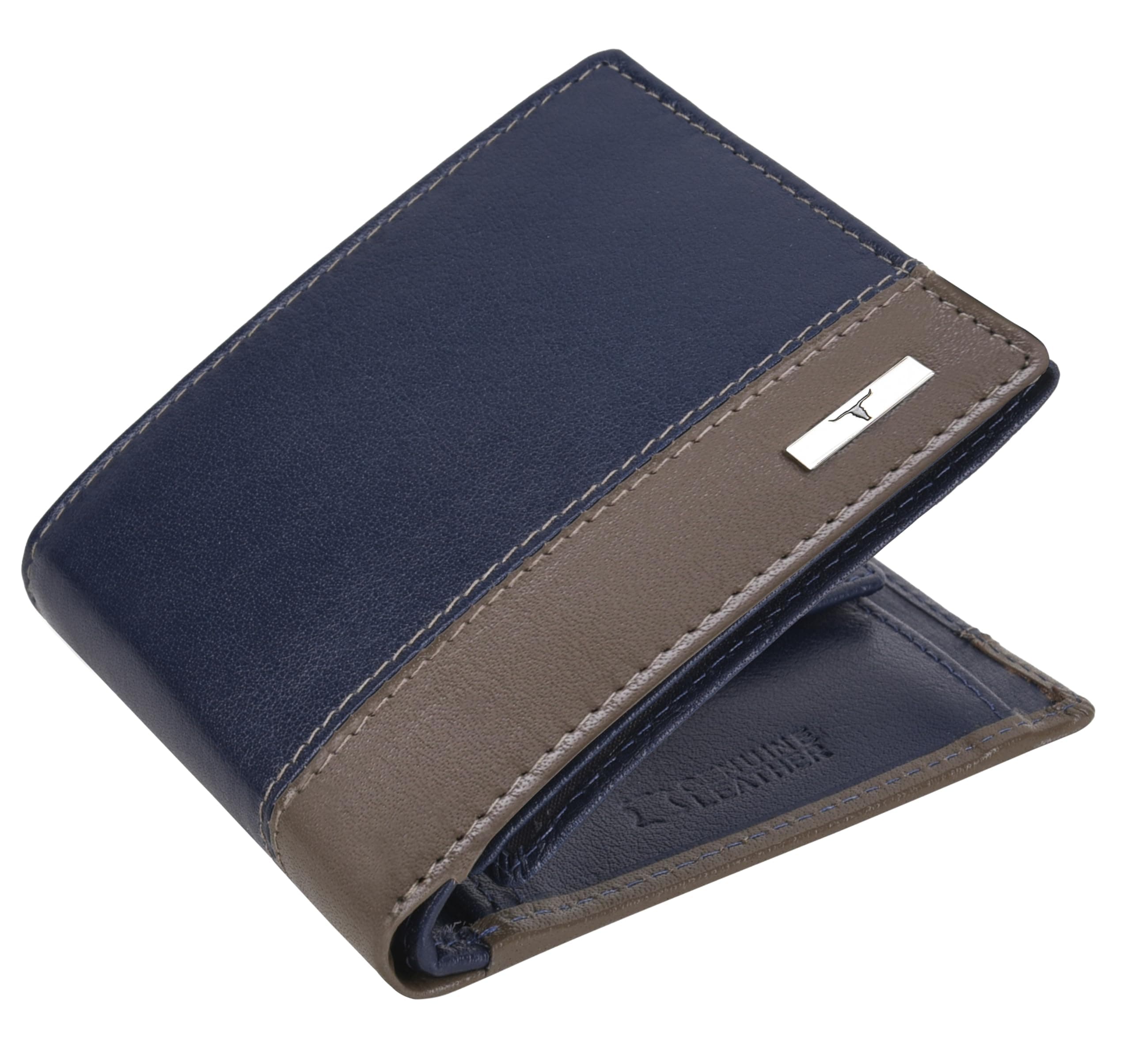 URBAN FOREST Seattle Blue/Taupe Leather Wallet for Men