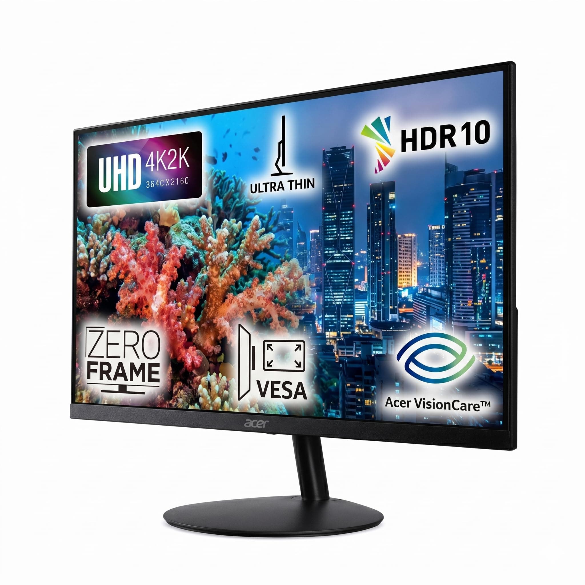 Acer SA322QK 31.5 Inch 4K UHD 3840 x 2160 Resolution VA Ultra Thin (7.2mm) Backlit LED LCD Monitor I Zero Frame Design I HDR 10 I AMD Free Sync I 2xHDMI, 1xDP I Stereo Speakers I Eye Care I Black