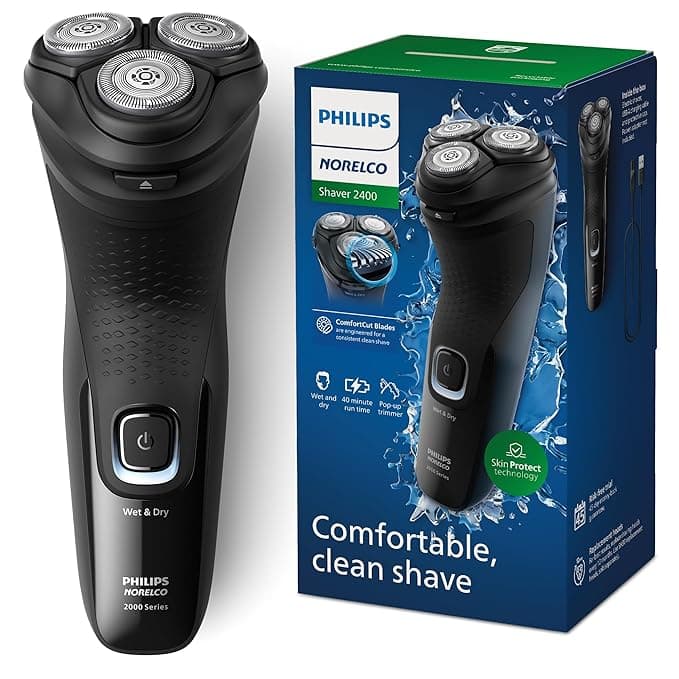 Norelco Male Philips Shaver 2400, Rechargeable Cordless Electric Shaver With Pop-Up Trimmer, X3001/90, Black