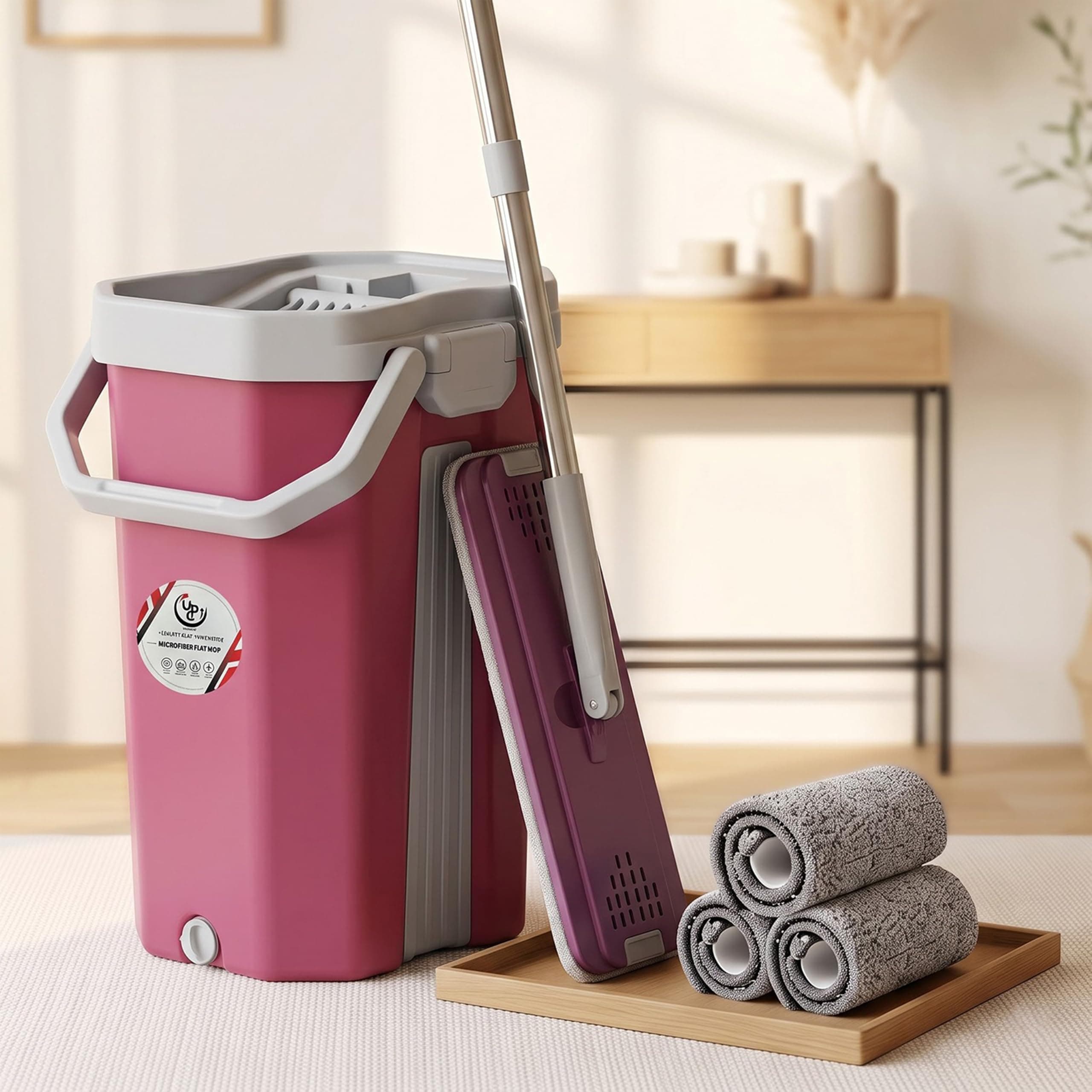 UPC 360° Rotating Microfiber mop for Floor Cleaning Flat Mop for Home Cleaning Floor| Hands-Free Squeeze & Wash FlatMop System for Home