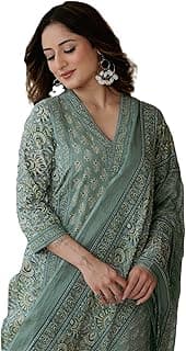 Arayna Women’s Cotton Printed Kurta Set with Pants & Dupatta | Elegant Ethnic Wear for Women | Floral Print | Comfortable Suit Set