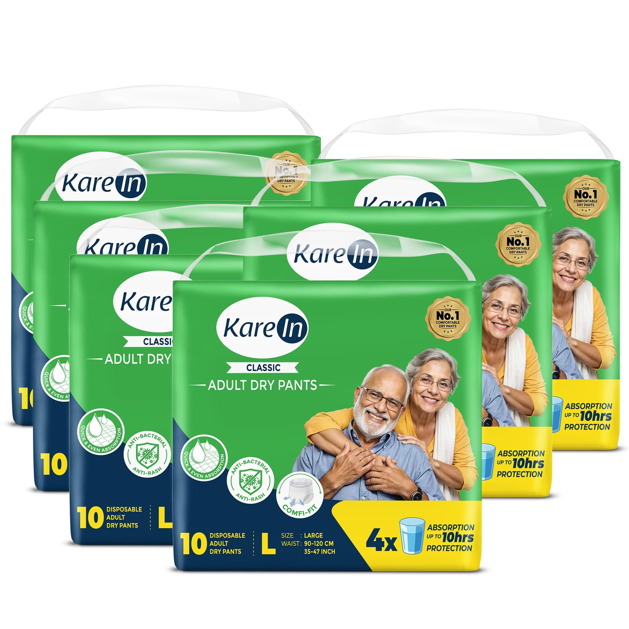 Karein Classic Adult Diaper Pant L Size, Large, Waist (90-120 cm 35'-47'), 60 Unit, Long Protection Hour, Unisex, Quick & Even Absorption, Anti-Bacterial, Leakproof, Odour Control, Wetness Indicator