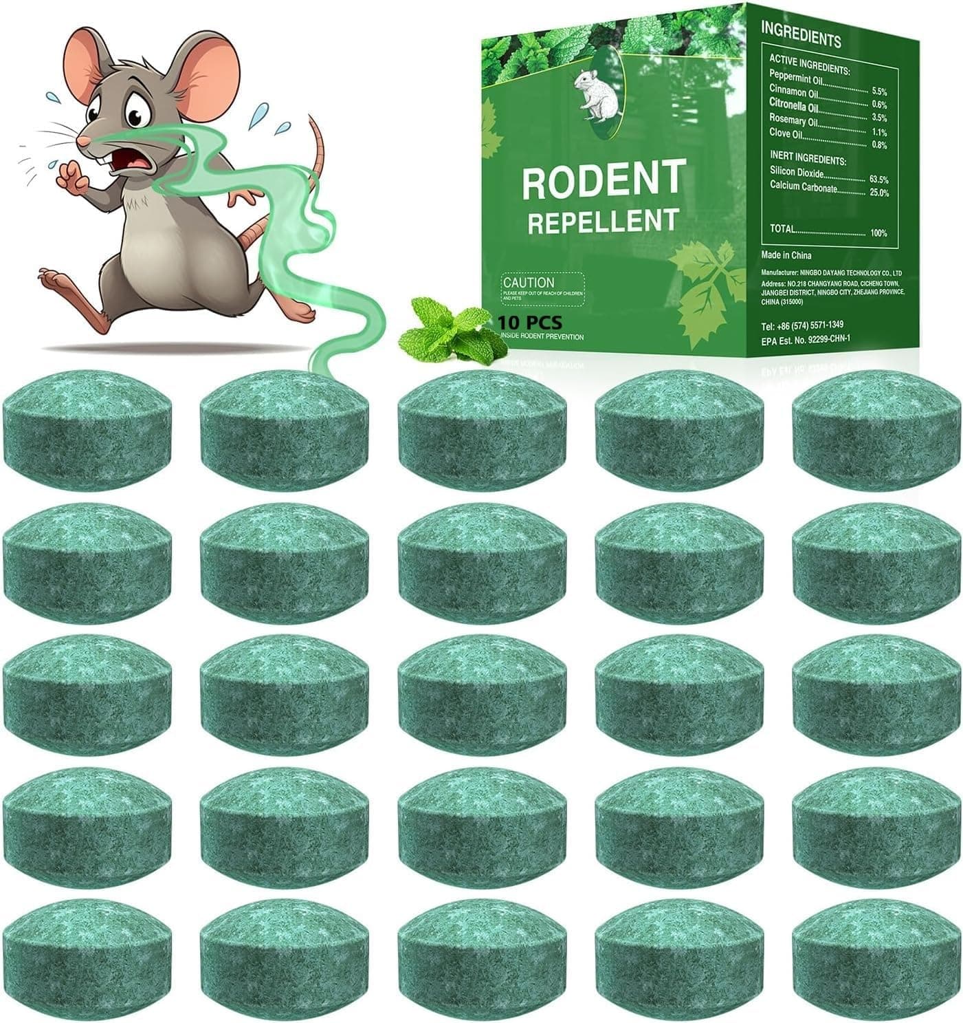 Rat Repellent for Car Home Pack 10 Tablet Rodent & Mouse Repellent Peppermint Oil to Protect Wires in Car, Bike & Truck Engine No Kill Only Repels Home Indoor-Outdoor Garage Rat Controller Pills (10)