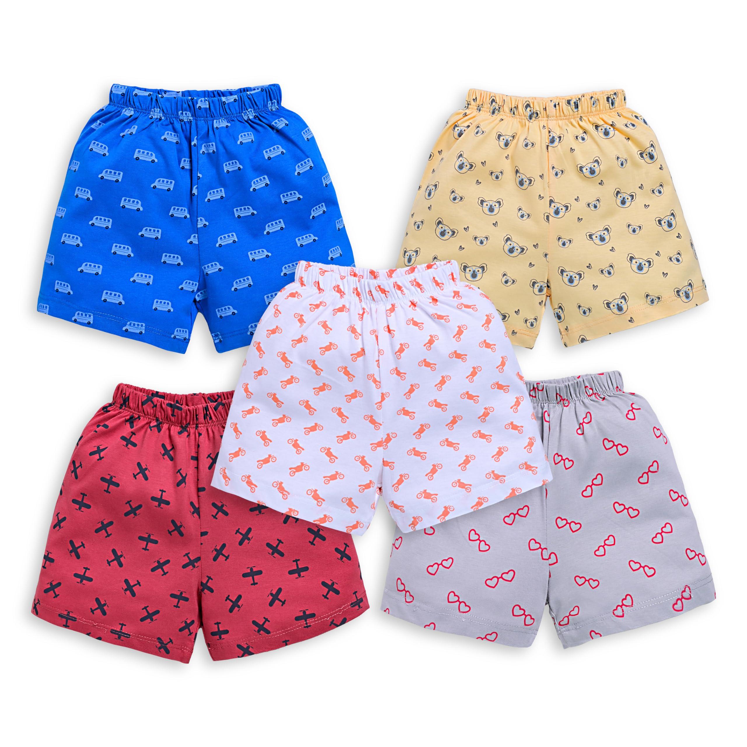 LuvLap Baby Boys & Baby Girls Pack of 5 Regular Shorts 100% Cotton, XL (12 to 18 Months)