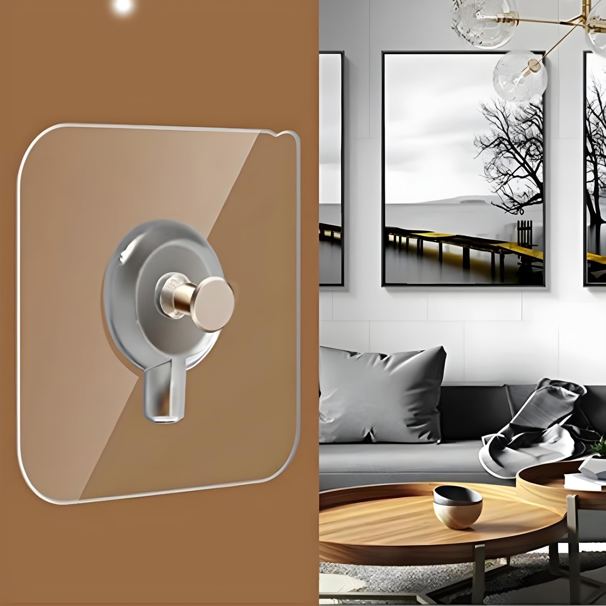 JIALTO 10 Pcs Self Adhesive 6mm Wall Hanger Nail Hook for Photo Painting Frame, Clothes, Clock, Kitchen, Bathroom - Transparent, Adhesive Without Wall Drilling, Stainless Steel, Heavy Duty Hook