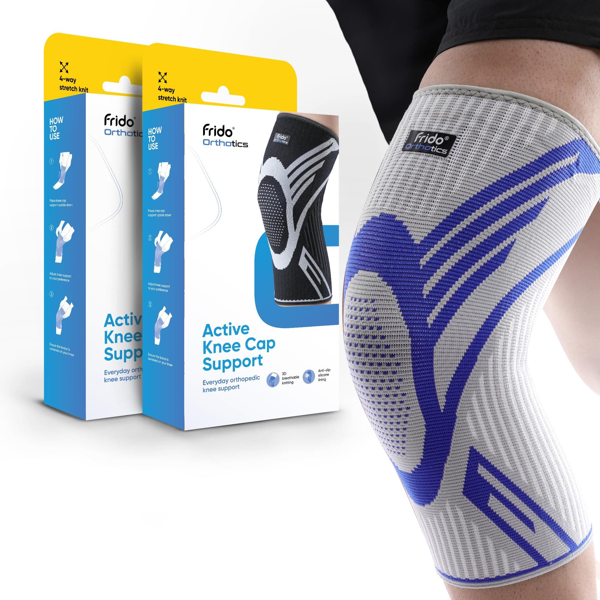 Frido Active Knee Cap Support for Men & Women | Active Compression for Pain Relief & Joint Support | Knee Sleeve for Gym, Running, Jogging, Sports & Workout | Anti-Sweat Knee Brace (2 Pair) Grey, Medium