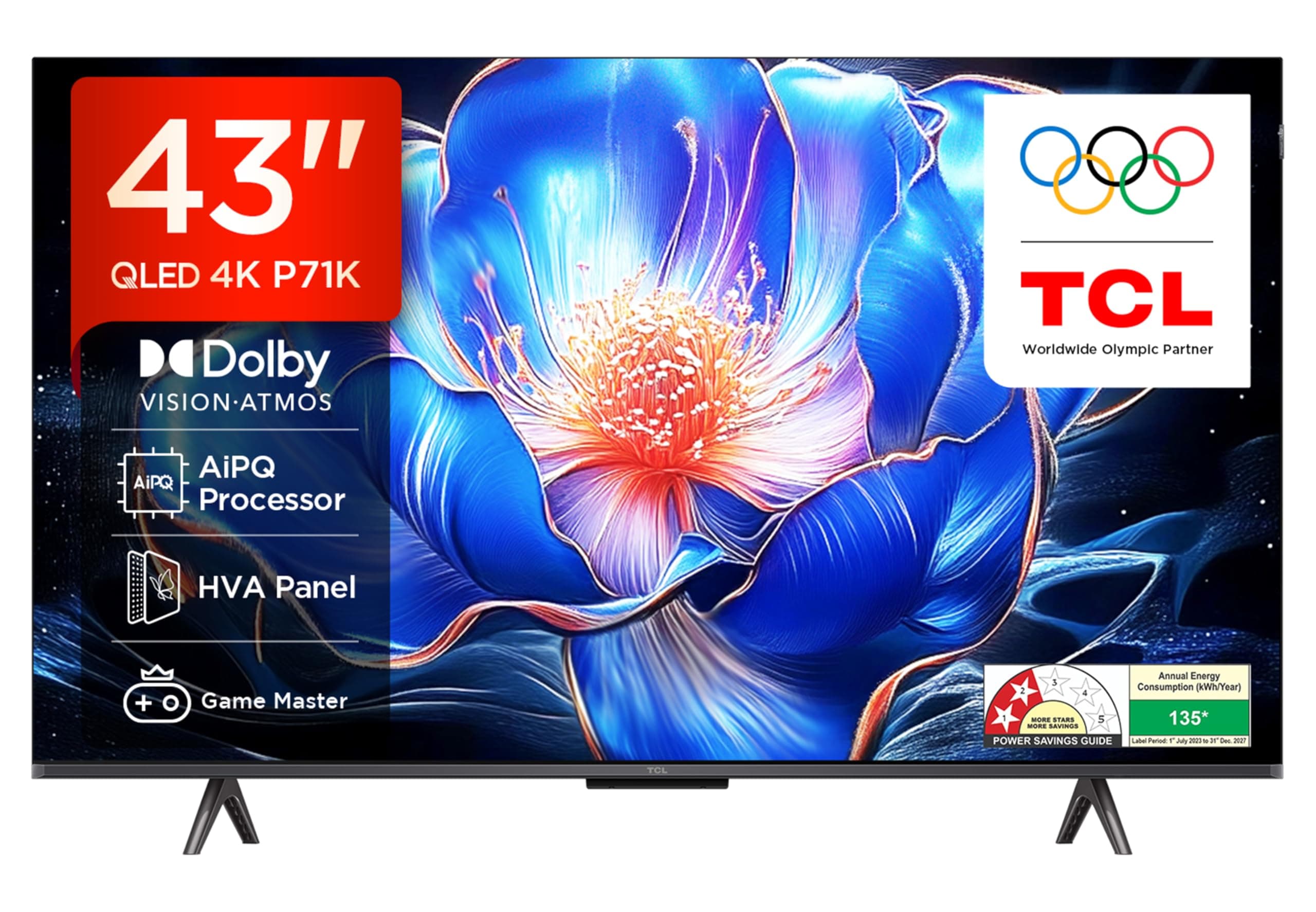 TCL 108 cm (43 inches) 4K Ultra HD Smart QLED Google TV | HDR 10+ | Dolby Vision & Atmos | Game Master | 43P71K