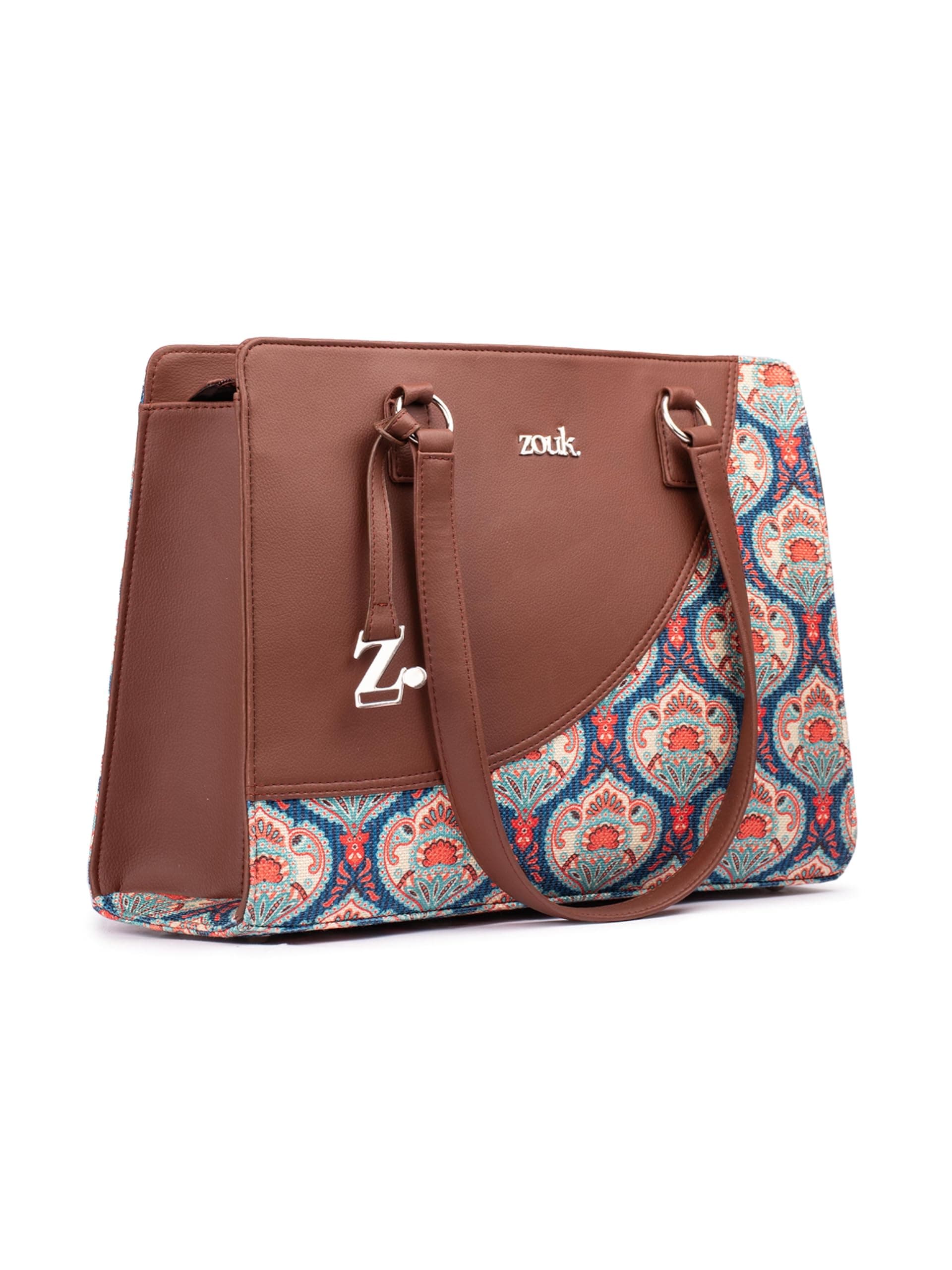 ZOUK Kovil Blue Office Essential Bag | Jute | Vegan Leather Handcrafted Tote Bag With Double Handle Shoulder Strap| Blue