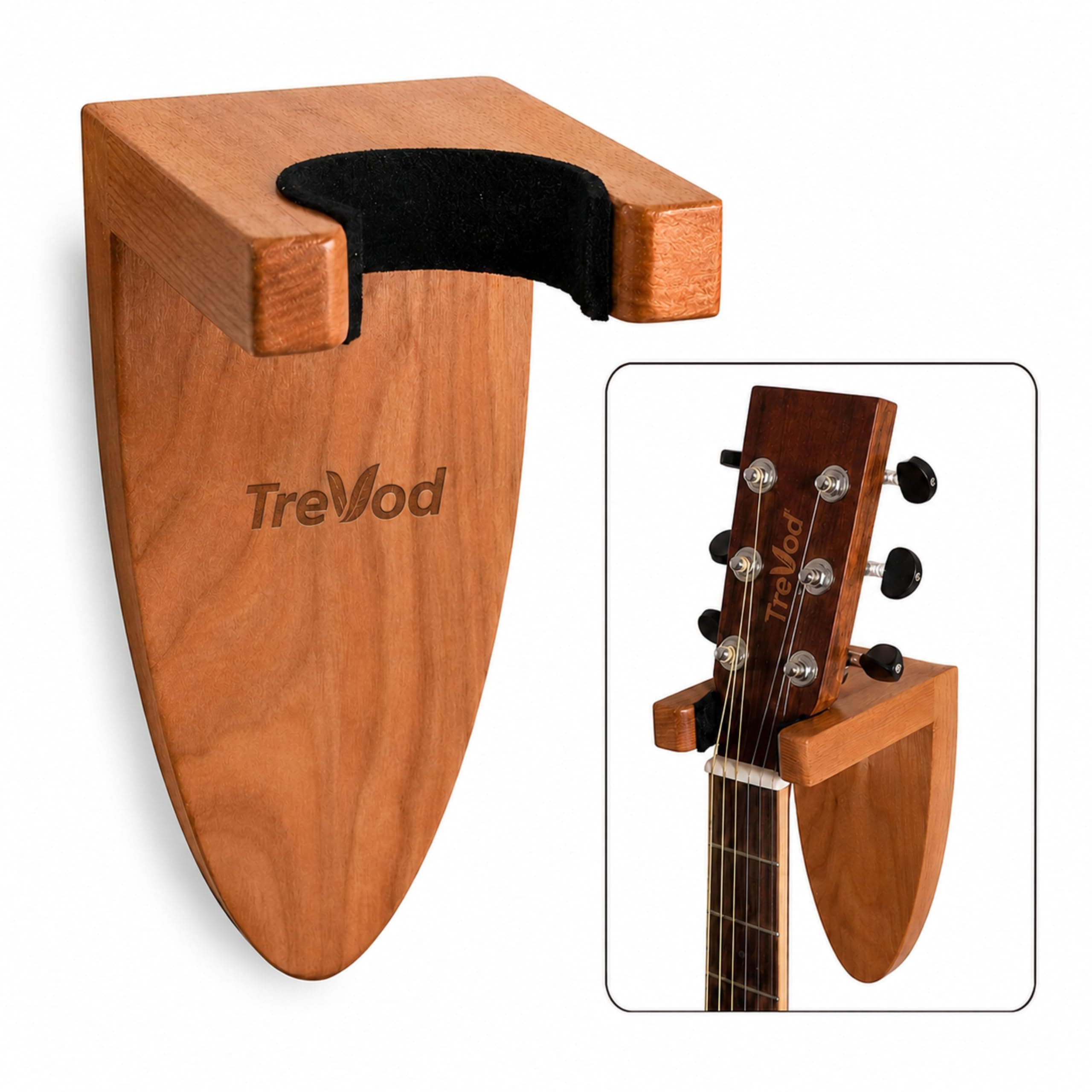 Guitar Wall Mount Hanger Holder, Premium Wooden Guitar Hook with Soft EVA Padding, Wooden Guitar Wall Rack Stand for Acoustic, Electric, Bass, Classical Guitar, Ukulele with Hardware Kit Pack of 1