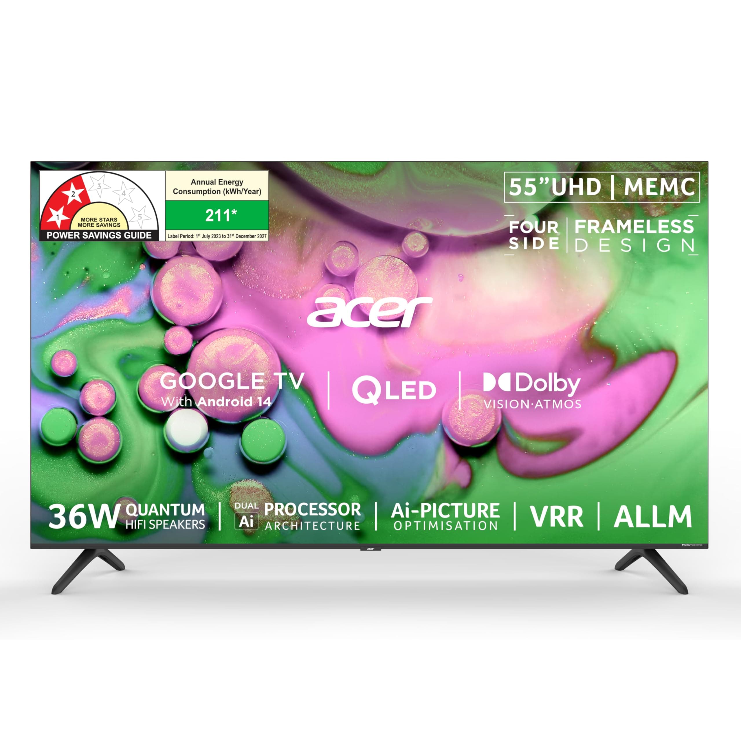 Acer 139 cm (55 inches) V PRO Series 4K Ultra HD Smart QLED Google TV AR55QDQGR2851AD