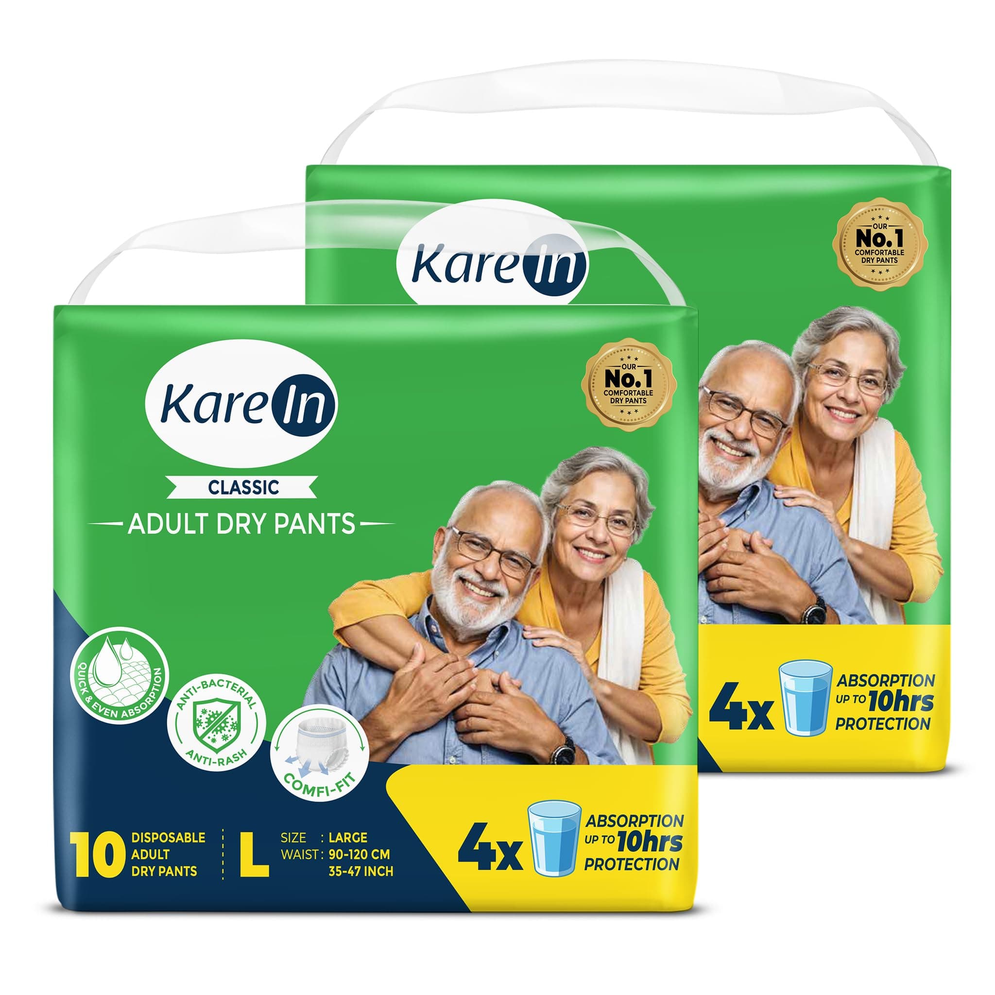 Karein Classic Adult Diaper Pant L Size, Large, Waist (90-120 cm 35'-47'), 20 Unit, Long Protection Hour, Unisex, Quick & Even Absorption, Anti-Bacterial, Leakproof, Odour Control, Wetness Indicator