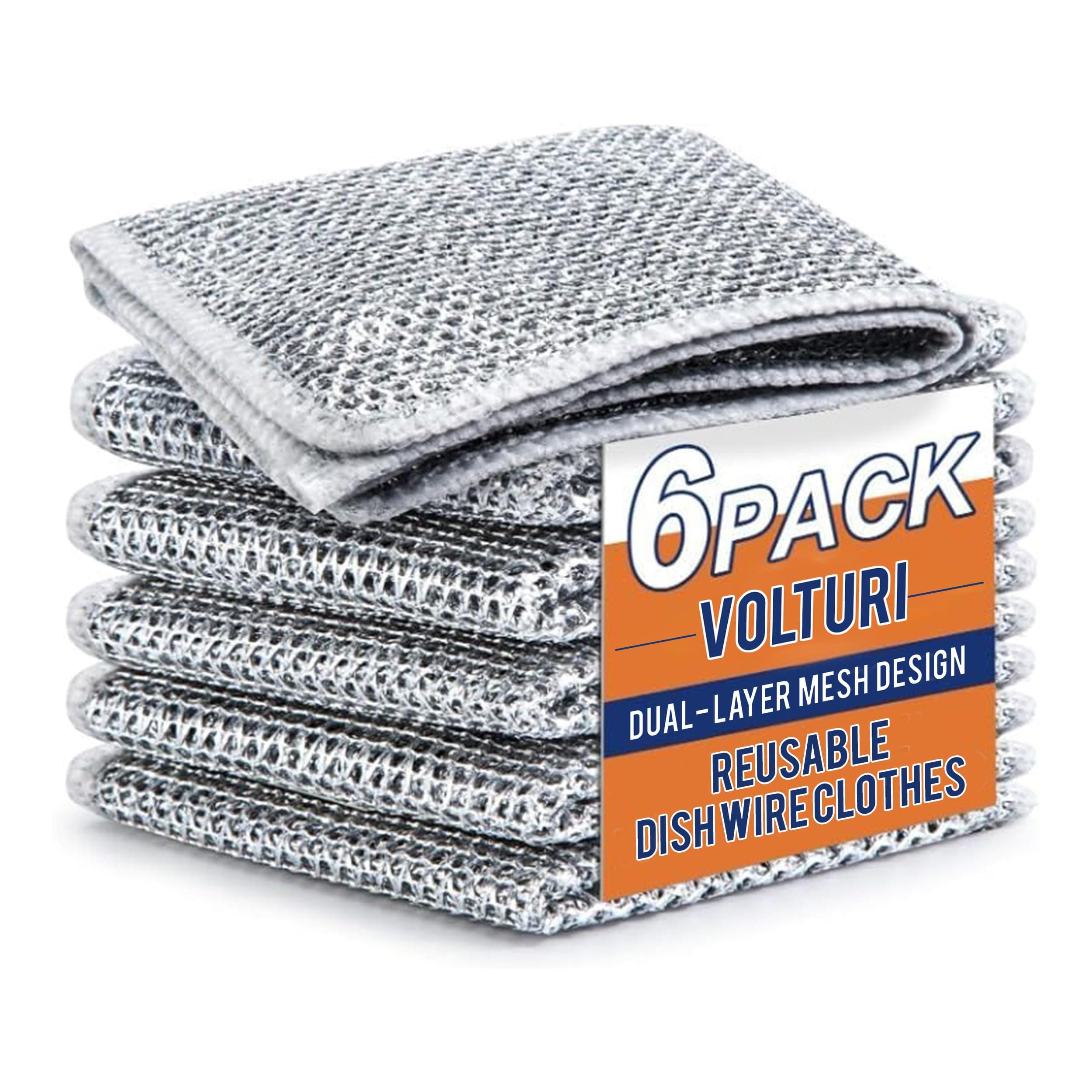 VOLTURI Non Scratch Wire Dish Cloth (Pack of 6), Steel Scrubber for Utensils Cleaning, Multipurpose Wet and Dry Cleaning, Stainless-Steel Dish Wash Scrubber for Washing Dishes, Sinks, Counters