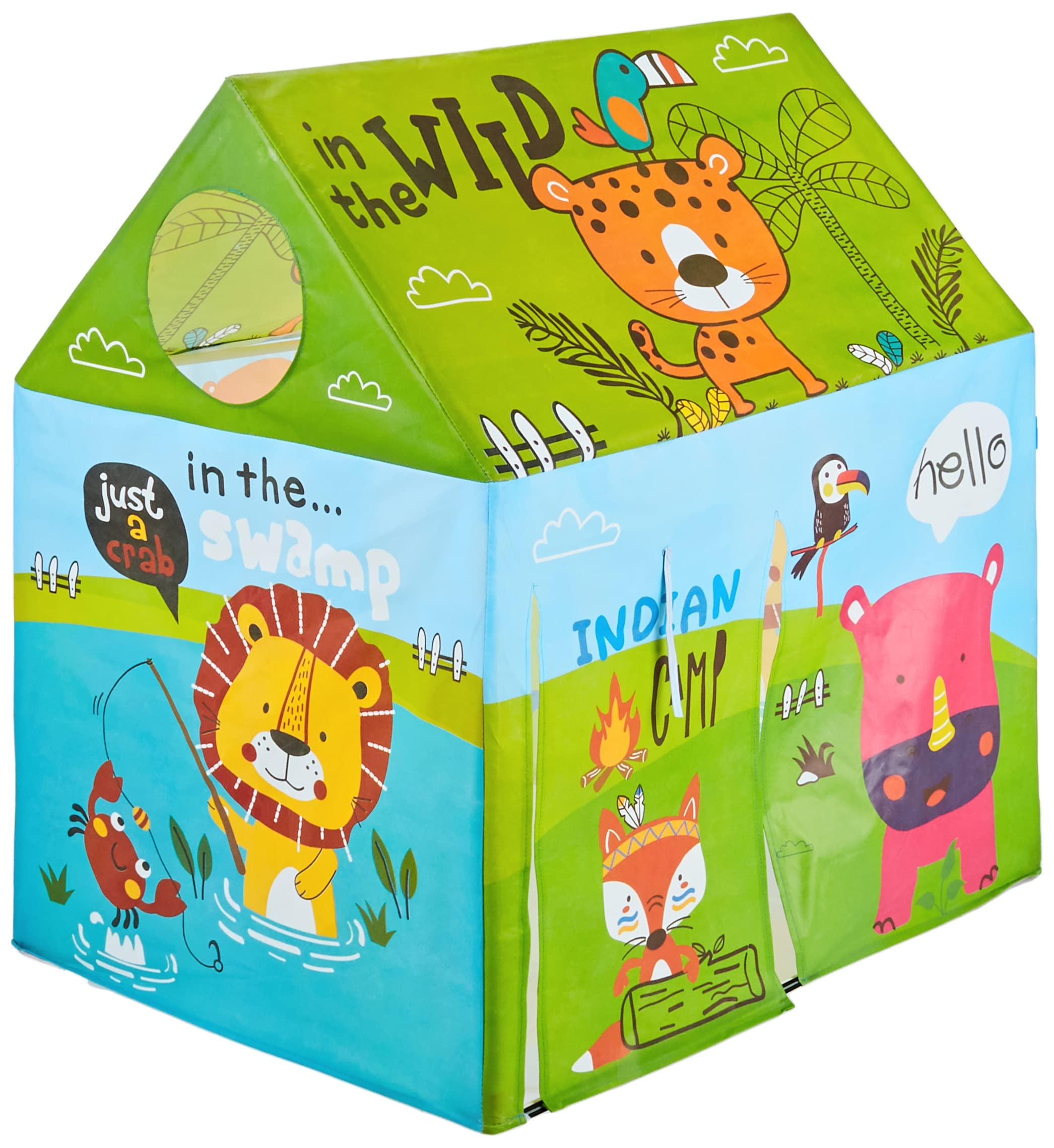 Amazon Brand - Jam & Honey Kids Tent House for Boys & Girls 2+ Years, BIS Certified Safe, Animal Camp Play Tent for Indoor Outdoor Use, Foldable Playhouse, Multicolour