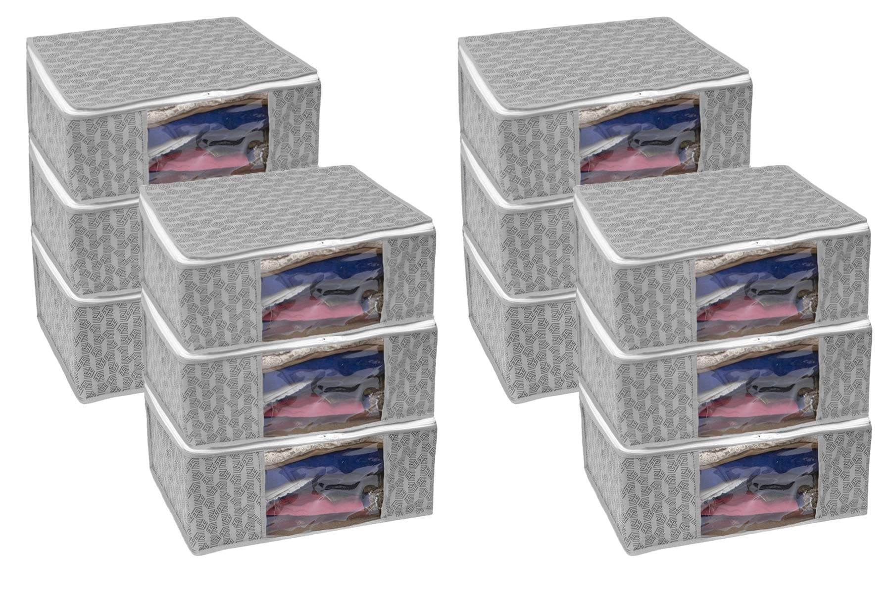 HomeStrap Set Of 12 Non-Woven Printed Saree Cover/Cloth Storage/Organizer With Transparent Window(Grey)(Featured On Shark Tank),33 Cm,22 Cm