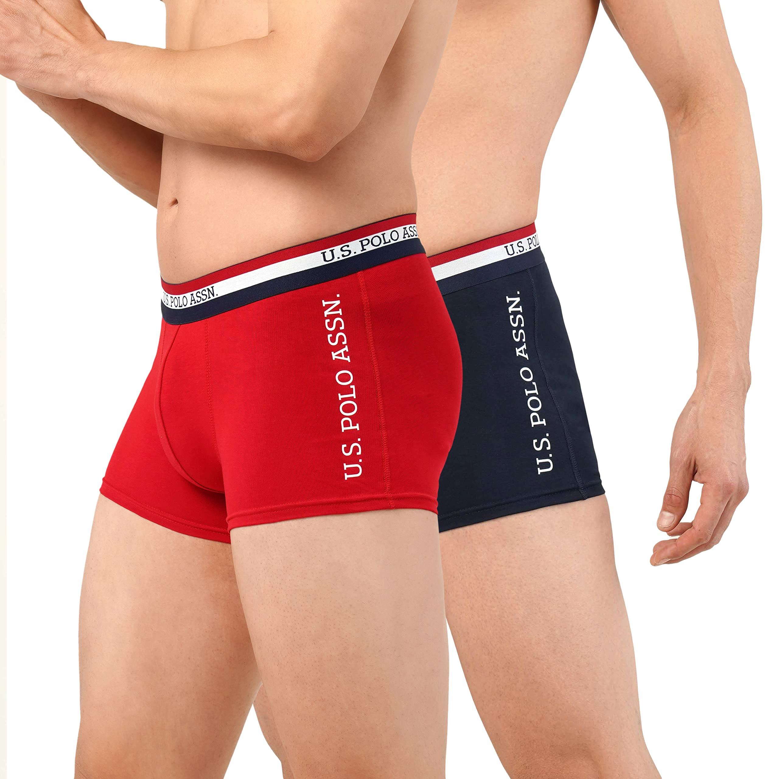 U.S. Polo Assn.. Mens ET002 Anti Microbial Branded Stretch Cotton Underwear Trunk -Pack of 2(ET002-P2_Navy/Red_M)