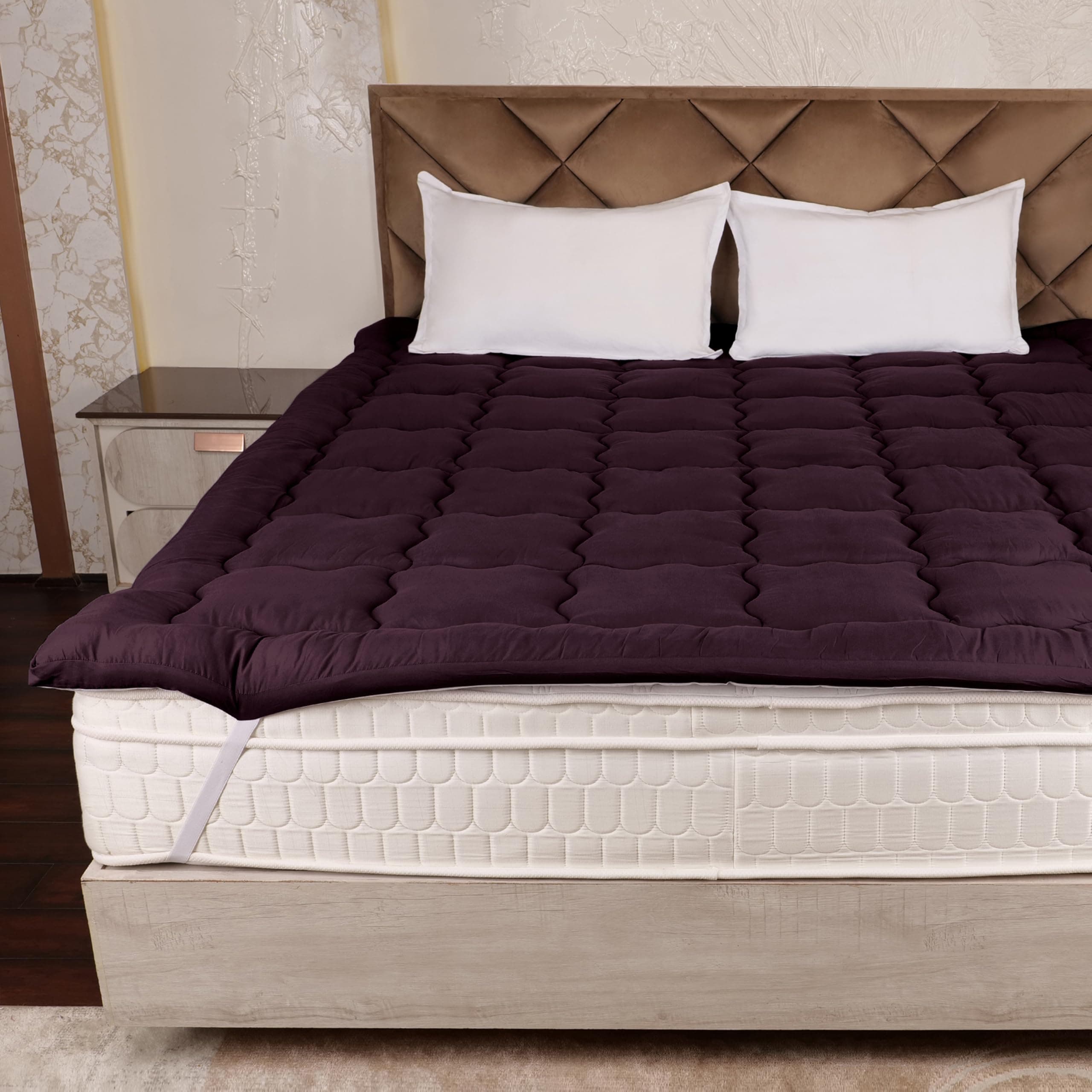 AVI Super Soft 500 GSM Microfiber Mattress Topper for Double Bed Size 72x72 Inch | All Season Comfortable Sleep 2 Inch Thick Mattresses Padding Double Size -(Wine, 6x6 Feet, 4 Corners Elastic Band)
