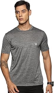 DOMIN8 Men Regular Fit Round Neck Half Sleeve T Shirt with Logo at Chest Light Grey