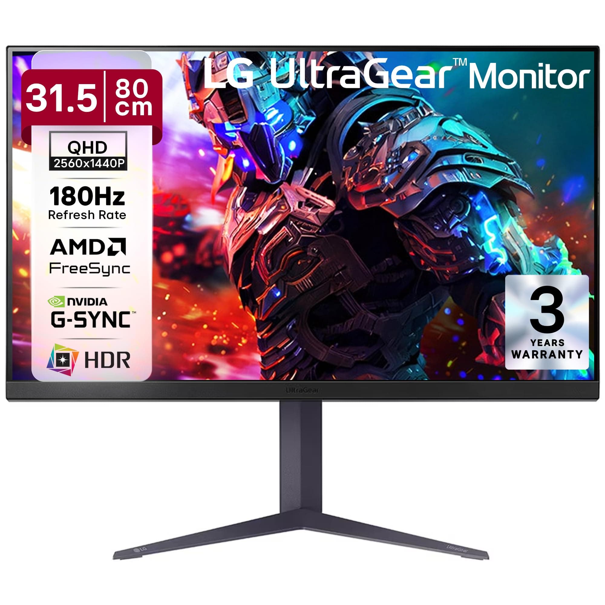 LG 32GS85Q 32 Inch QHD (2560x1440) Nano IPS Ultragear Gaming Monitor, 180Hz, 1ms, NVIDIA G-SYNC Compatible, AMD FreeSync, HDR10, Tilt/Height/Pivot Stand, HDMI X 2, Display Port, HP Out, Black
