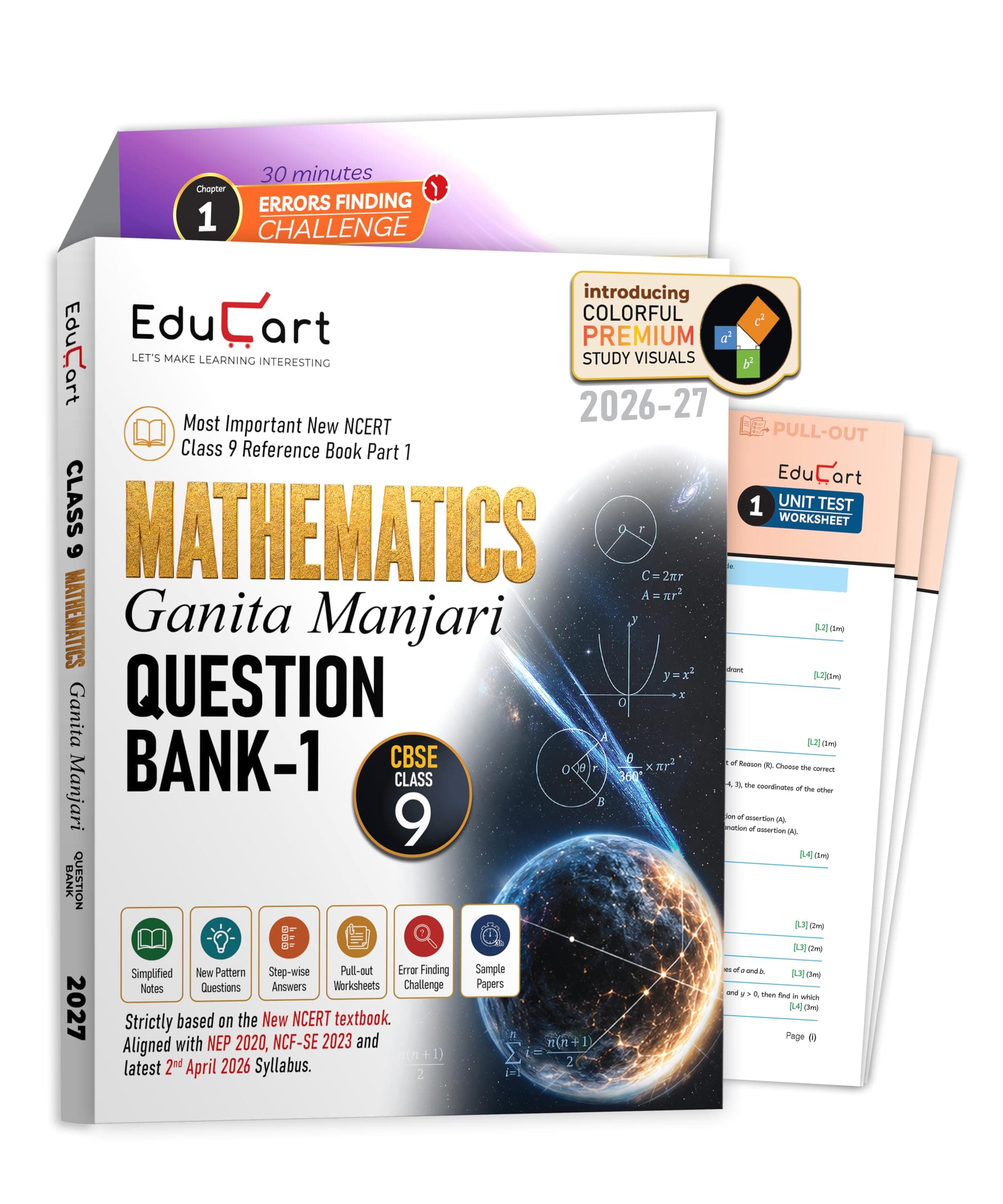Educart CBSE Class 9 Mathematics Question Bank 2026-27 | Ganita Manjari PART-1 | New NCERT Guide and Most Important Reference Book for 2027 (with worksheets and sample papers extra)