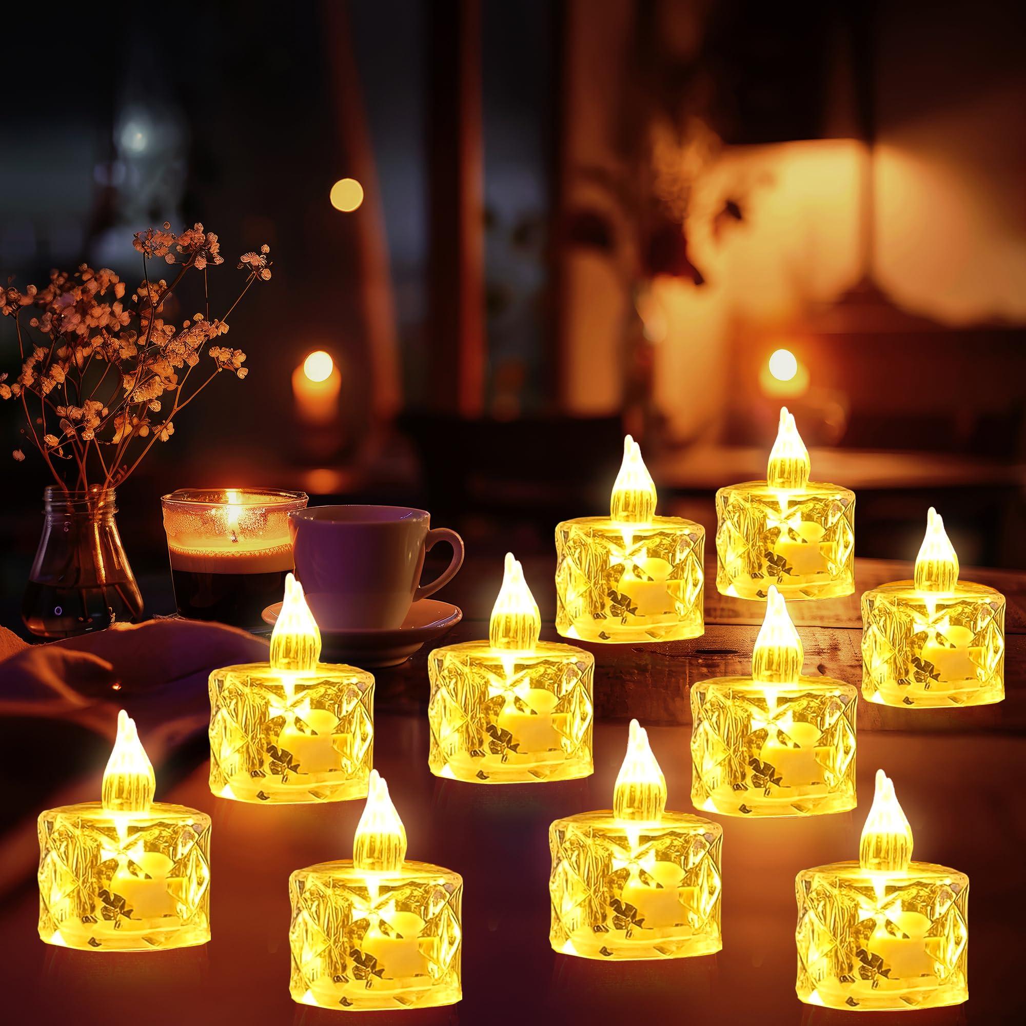 Party Propz Crystal Led Tea Light Candle - 6 Pcs, 2.3in X 1.3in, Warm Yellow Glow, Battery Operated with On/Off Switch, Decorative Candle Lights for Decoration, Lighting for Ganpati Decoration