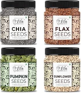 LILA DRY FRUITS 4 Superseed Combo (Chia, Pumpkin, Sunflower & Flax) 250gms each (1kg total) Immunity combo for Weight Management | Mix Seeds for Eating Diet Snacks Superfood Perfect for Gifting