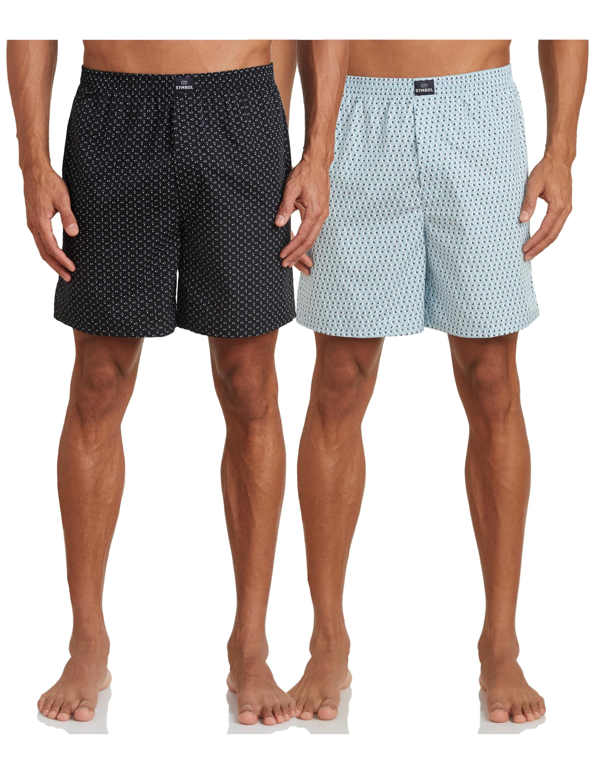 Amazon Brand - Symbol Men's Cotton Printed Boxer Shorts (Combo Pack of 2) Casual | Underwear | Half Pants | Short Pant - Regular Fit with Back Pocket (Multicolor 15_M)
