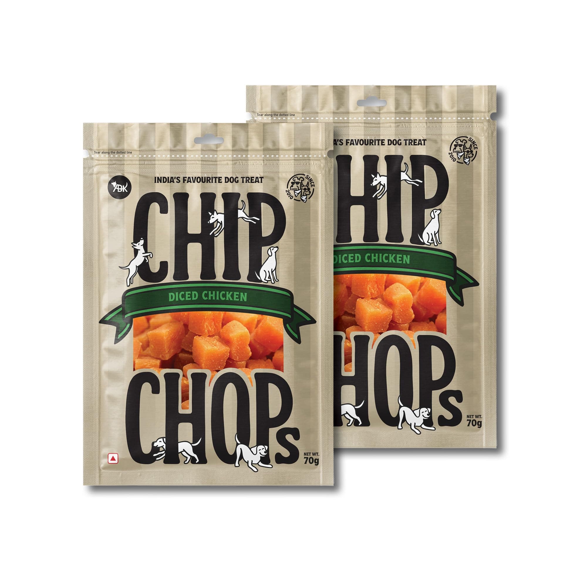 Chip Chops Dog Treat, 70g, Tasty & Nutritious Dog Snack (Diced Chicken, Pack of 2)