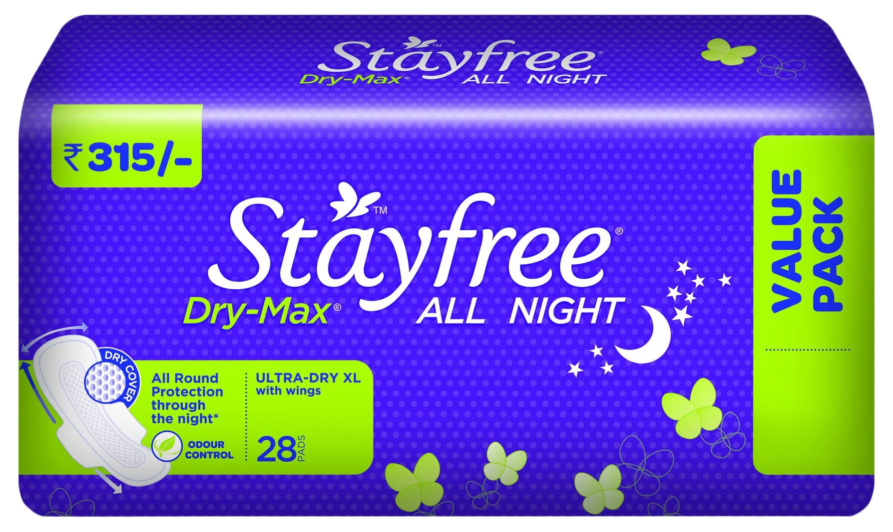 Stayfree Dry Max All Night Ultra Thin With Wings - Pack Of 28 Pads (X-Large)