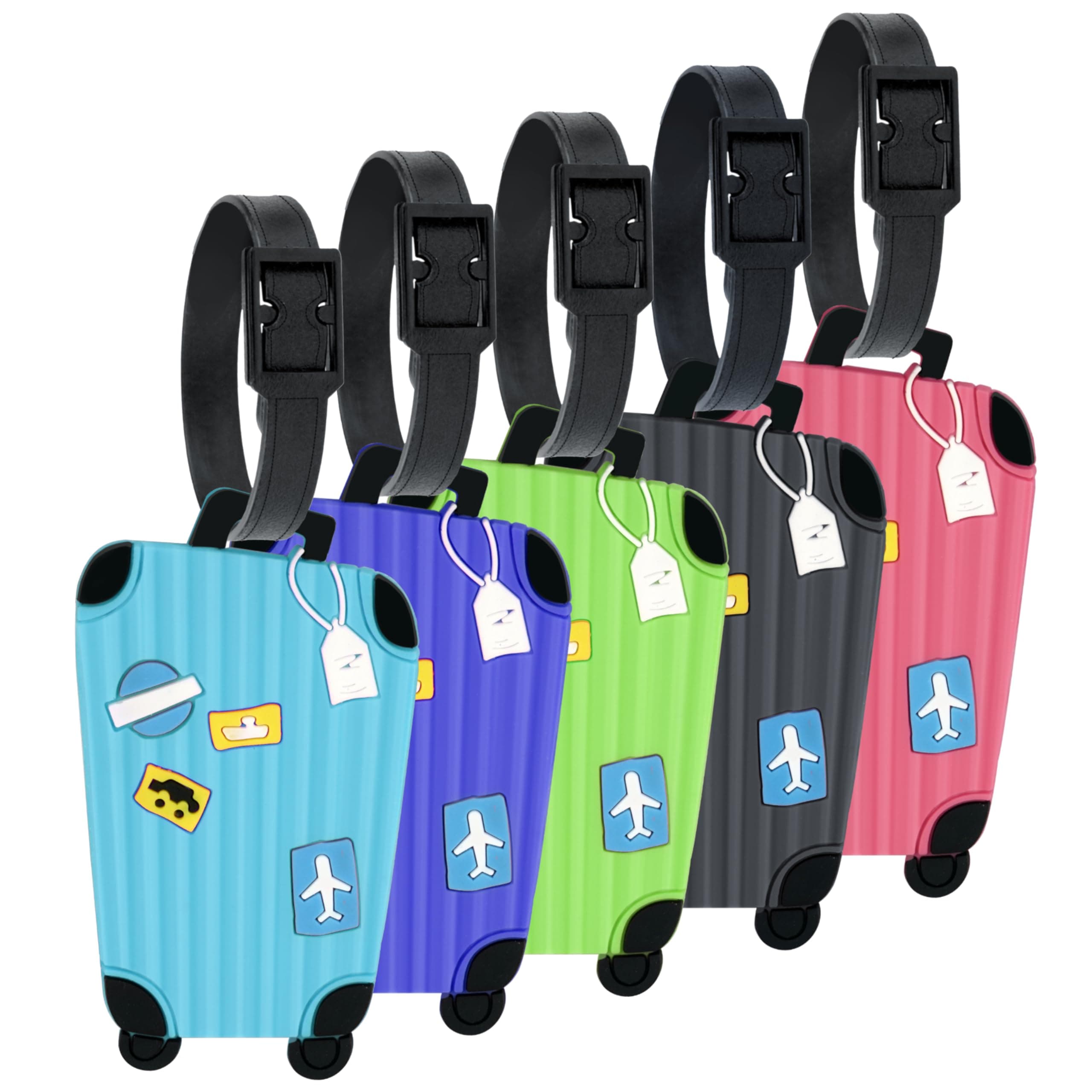Storite Pack of 5 Luggage Tags with Black Silicon Strap (Multicolour)