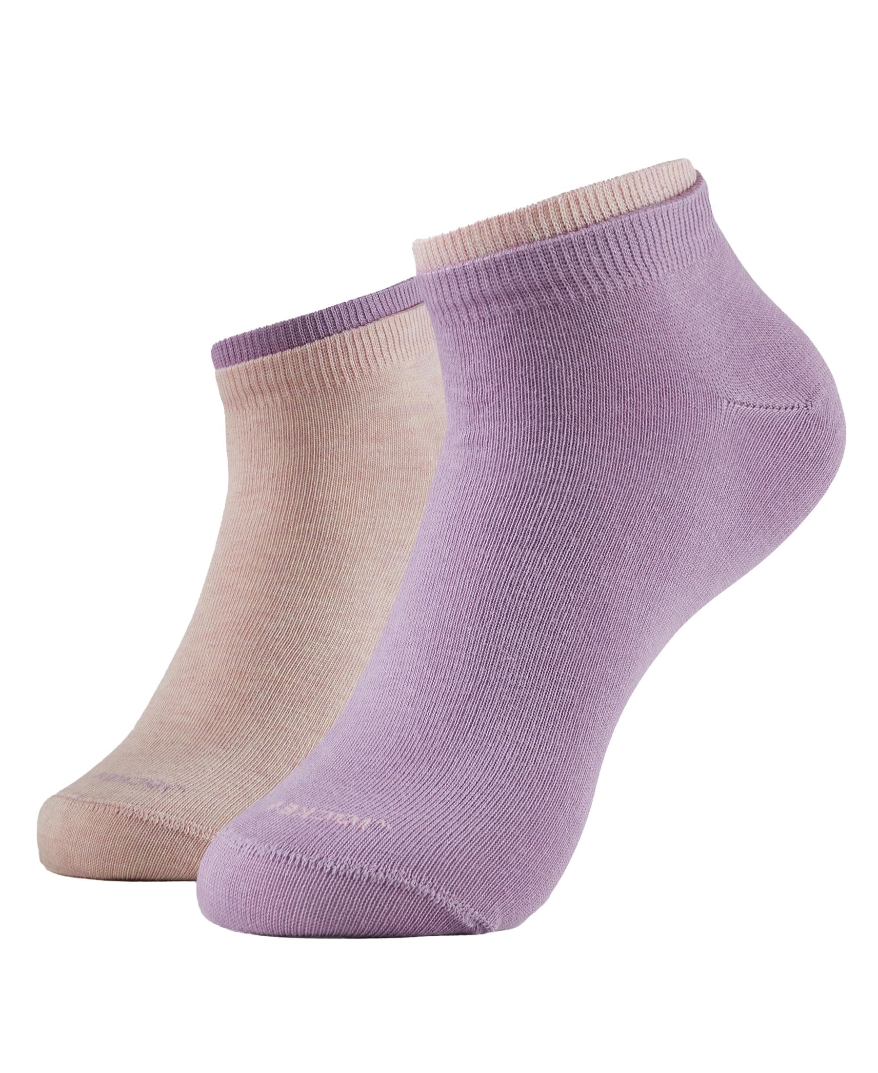 Jockey Women's Low Ankle Length Compact Cotton Stretch Socks with StayFresh Treatment (Pack of 2) 7491_Lavender&Pink_Free Size