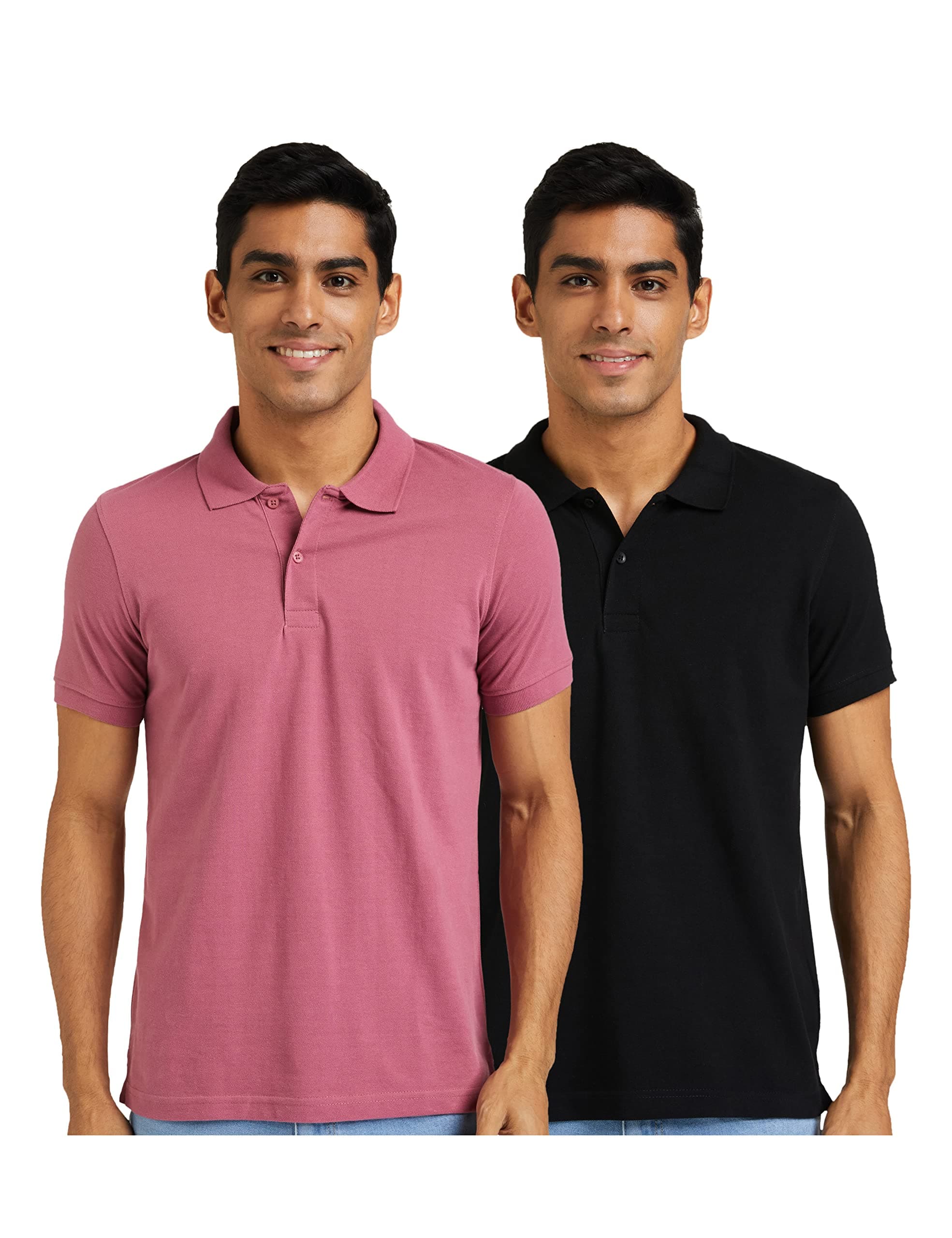 Amazon Brand - Symbol Men's Cotton Rich Polo T Shirt | Collar Tshirts | Half Sleeves | Plain (Combo Pack of 2) - Regular Fit (Heather Purple & B_4XL)