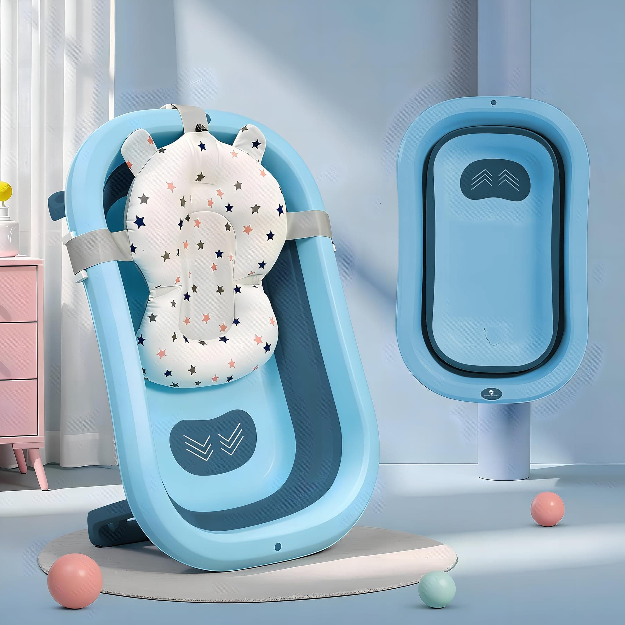 StarAndDaisy Bath Tub for Baby 0-3 Years/Foldable Bath tub for Kids with Cushion, Space Saving Design, Newborn Baby Folding Bathing Tub Girls & Boys, Easy to Store -Sky Blue.