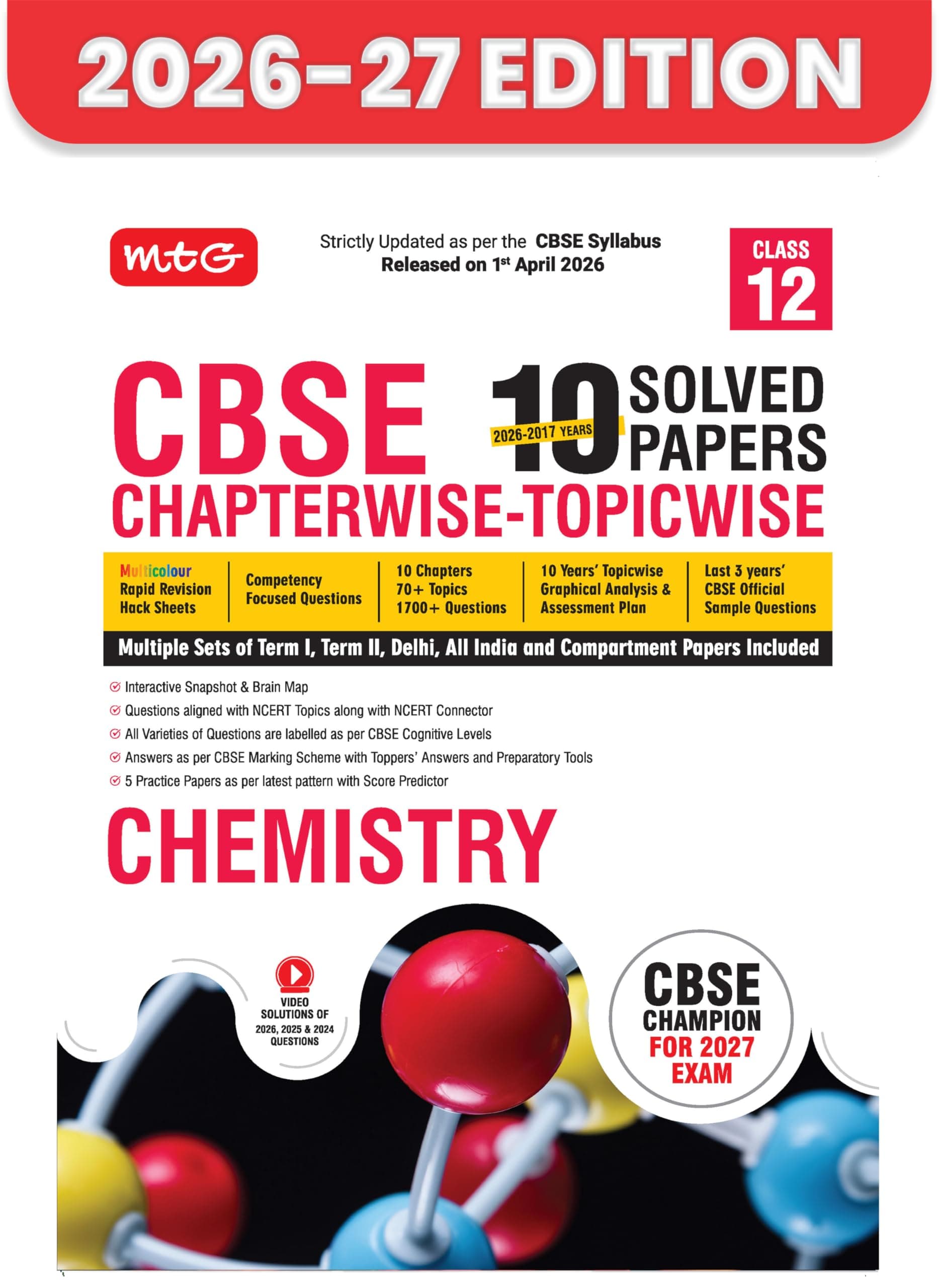 MTG CBSE Class 12 PYQs Book | 10 Years (2026-2017) Chapterwise Topicwise Solved Papers Class 12 Chemistry - CBSE Champion For 2027 Exam | Free Video ... | CBSE Sample Papers (As Per Latest Pattern)