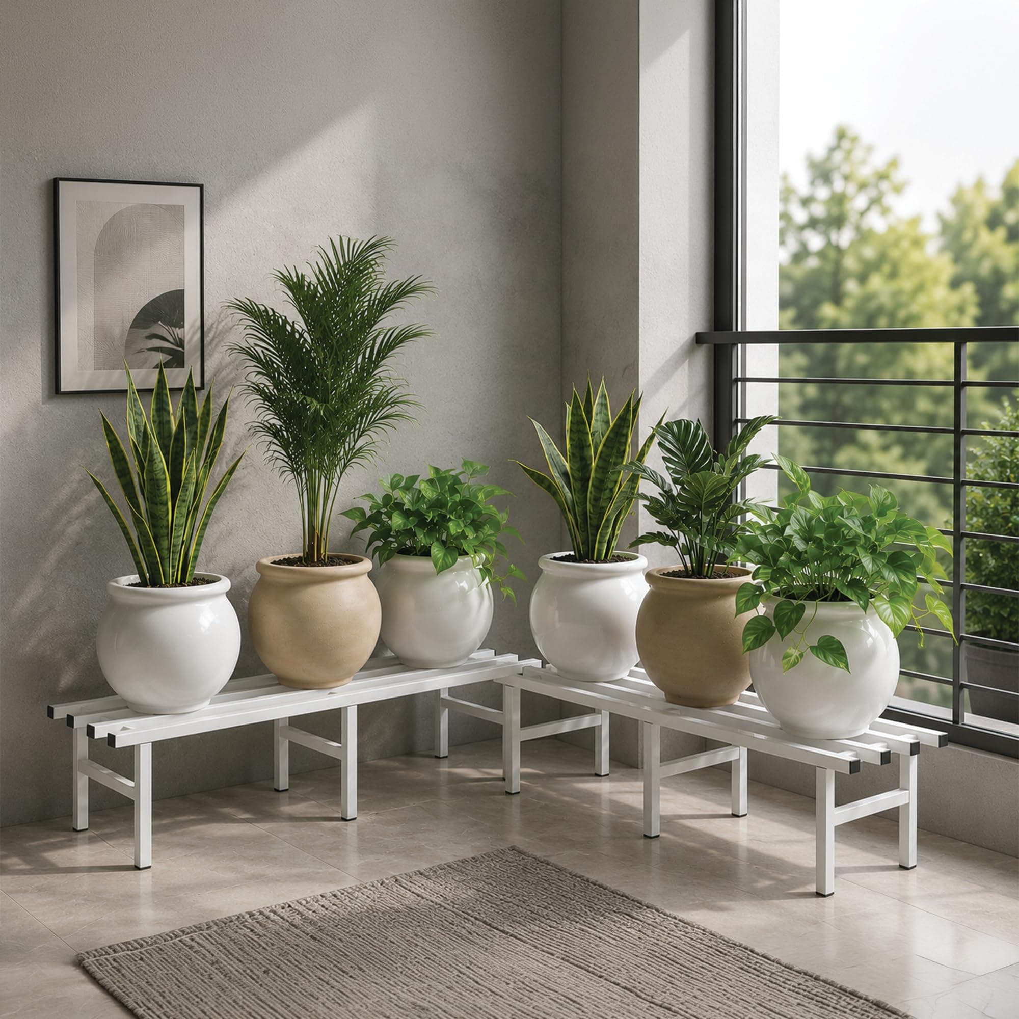 Robustt Horizontal Metal Pot Stand (Set of 2) 76x24x18 Cm | Rust-Proof Matte Powder-Coated Pot Stand for Big Size Plants | Supports Up to 200 Kg| Ideal for Balcony, Outdoor and Indoor Plant Display