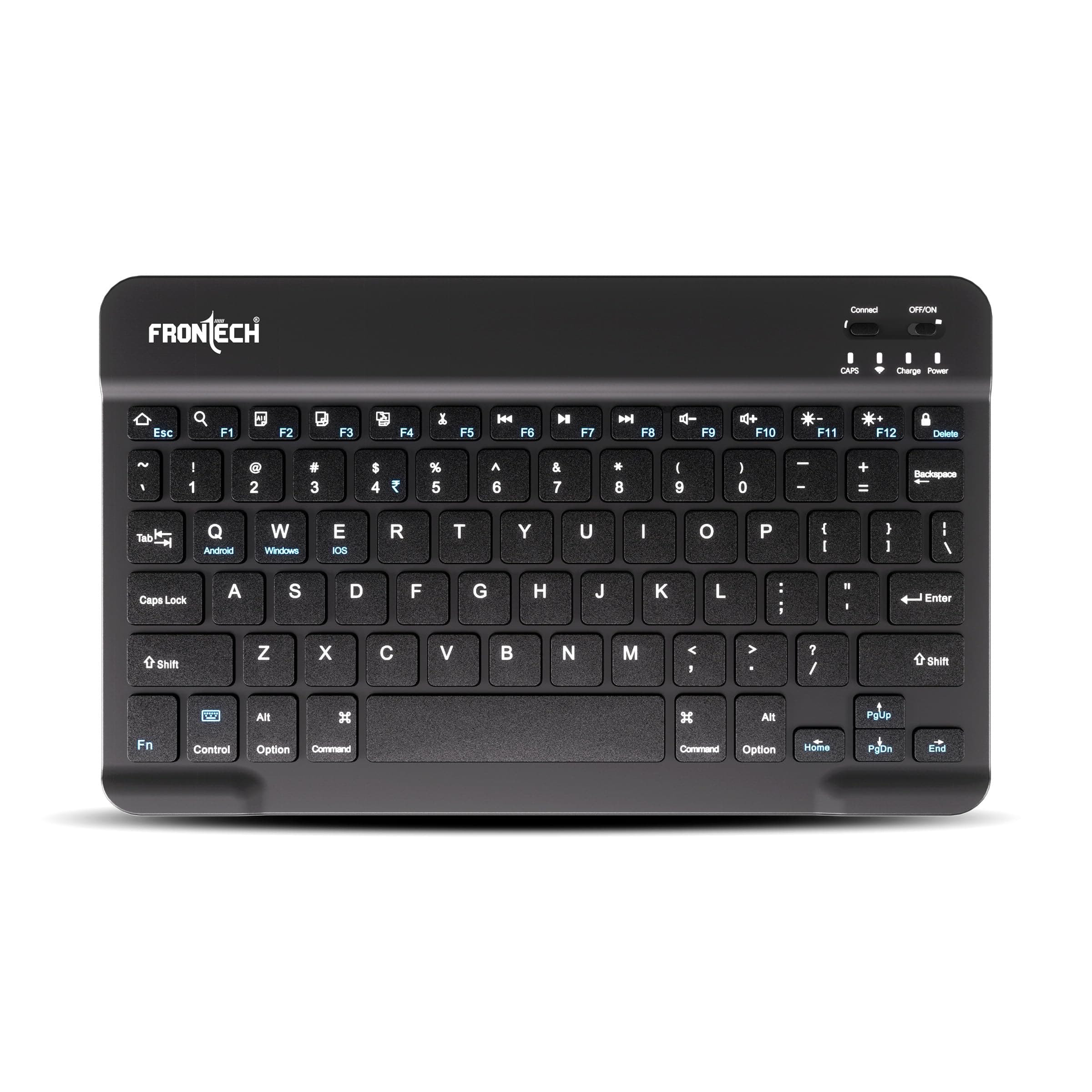 FRONTECH Ultra-Slim Wireless Mini Bluetooth Keyboard with 78 Keys, Rechargeable Battery, Compact Design for Windows/Mac/Android/iOS – (FT-1603) (Black)